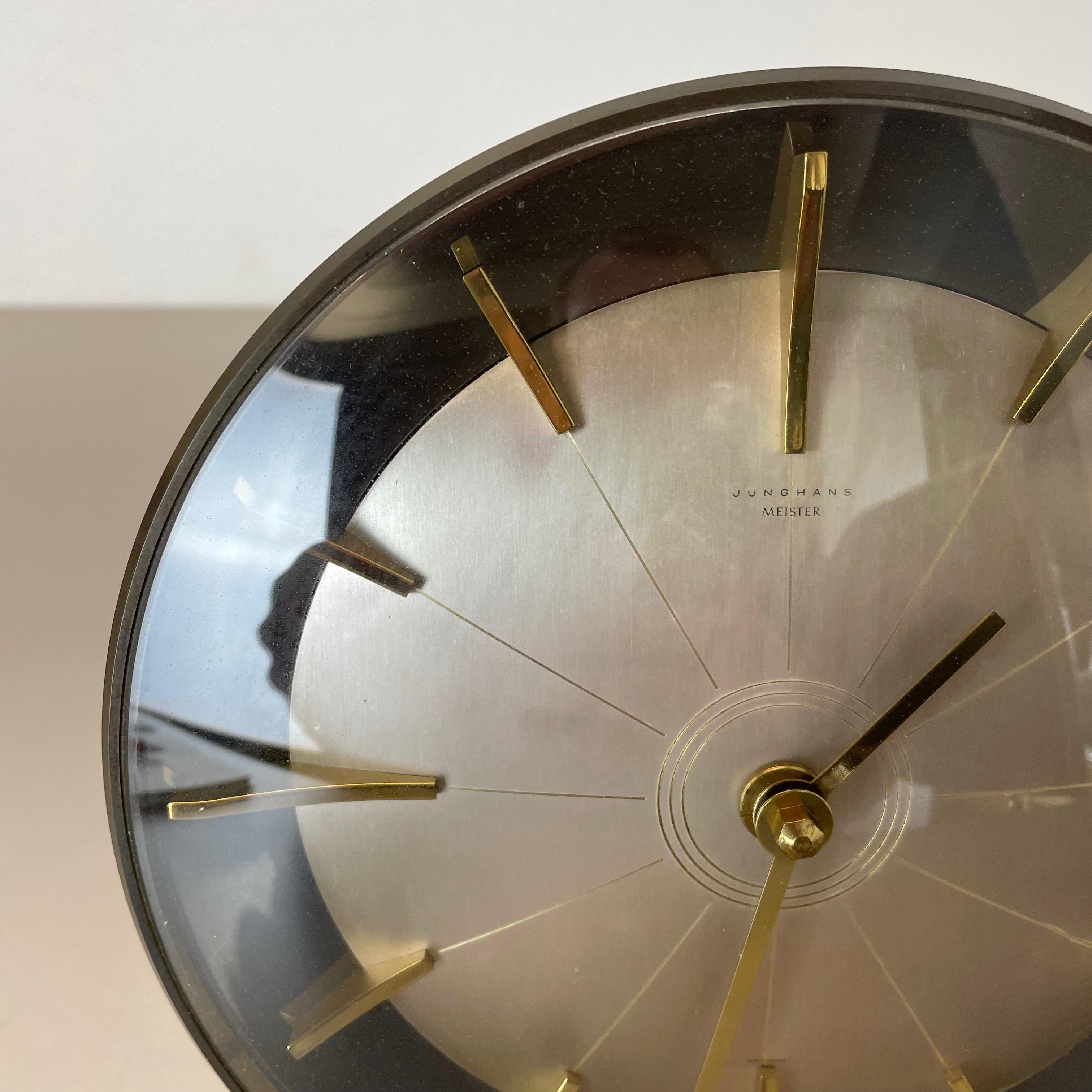 Vintage Hollywood Regency Brass Table Clock Junghans Meister, Germany, 1950s For Sale 1