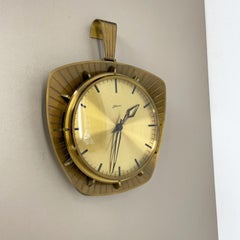 Vintage Hollywood Regency Brass Wall Clock Atlanta Kienzle, Germany 1950s