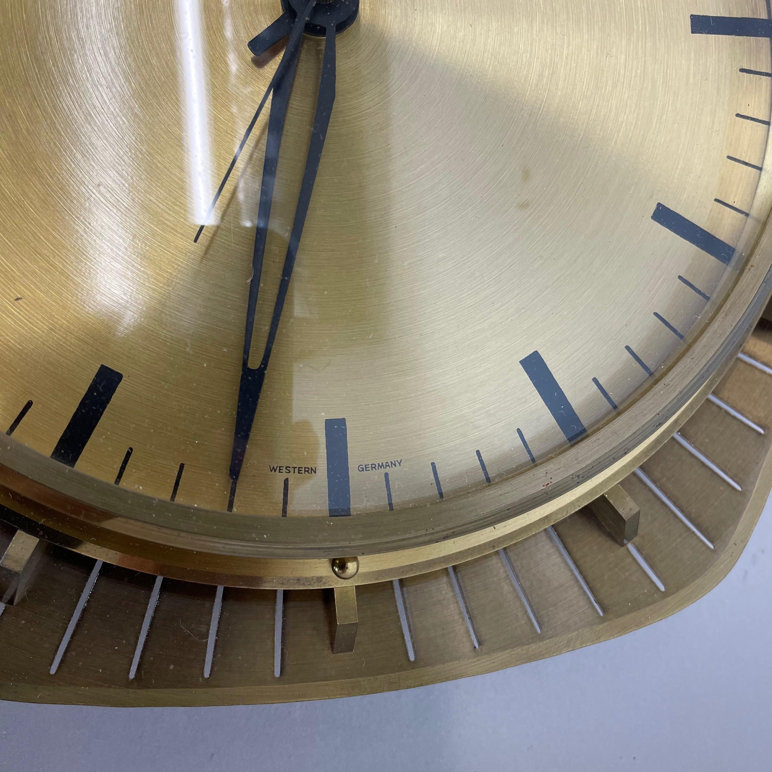 Metal Vintage Hollywood Regency Brass Wall Clock Atlanta Kienzle, Germany 1950s For Sale