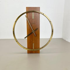 Vintage Hollywood Regency Brass walnut Wall Clock by Kienzle, Germany 1950s