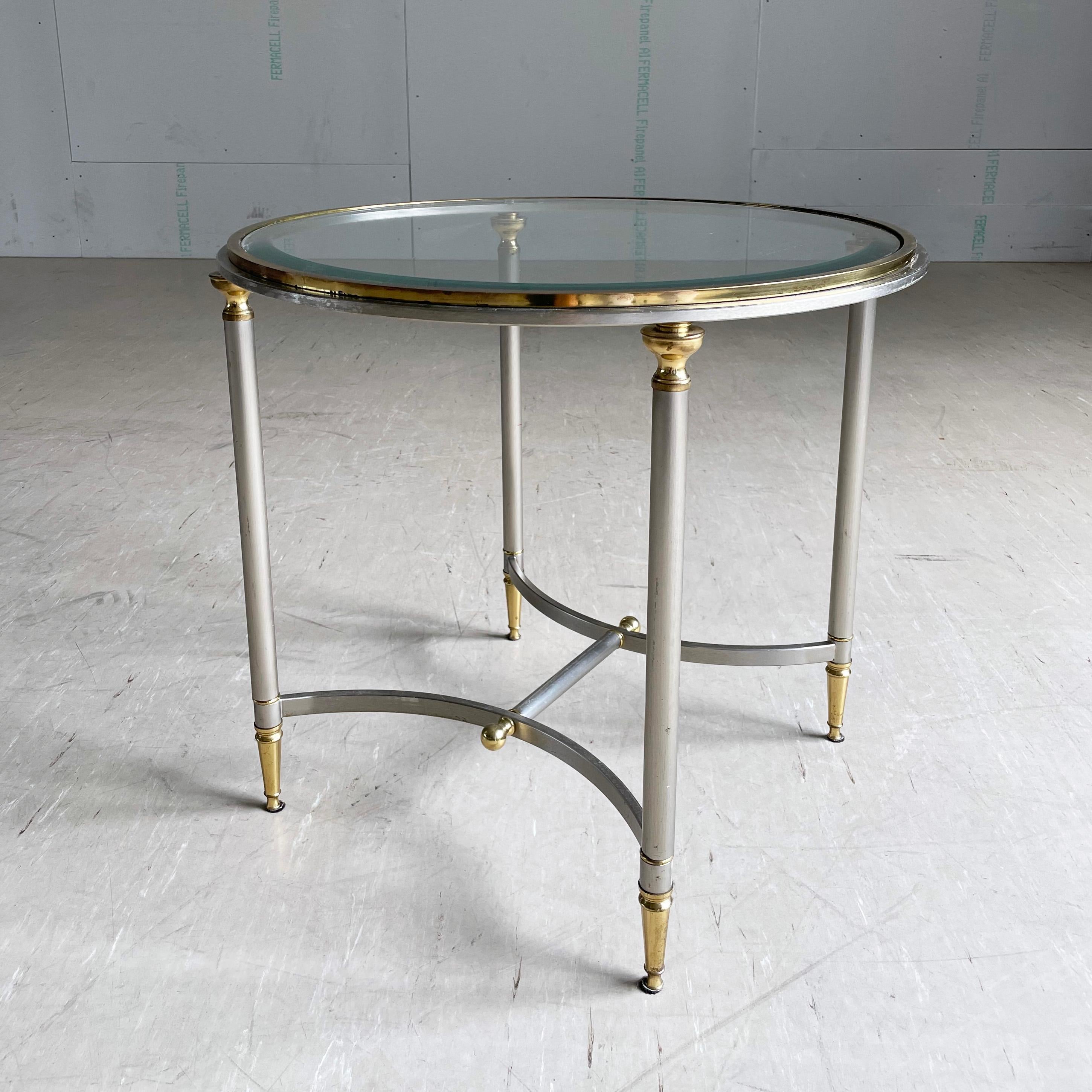 Vintage Hollywood Regency brushed steel & brass side table For Sale 4