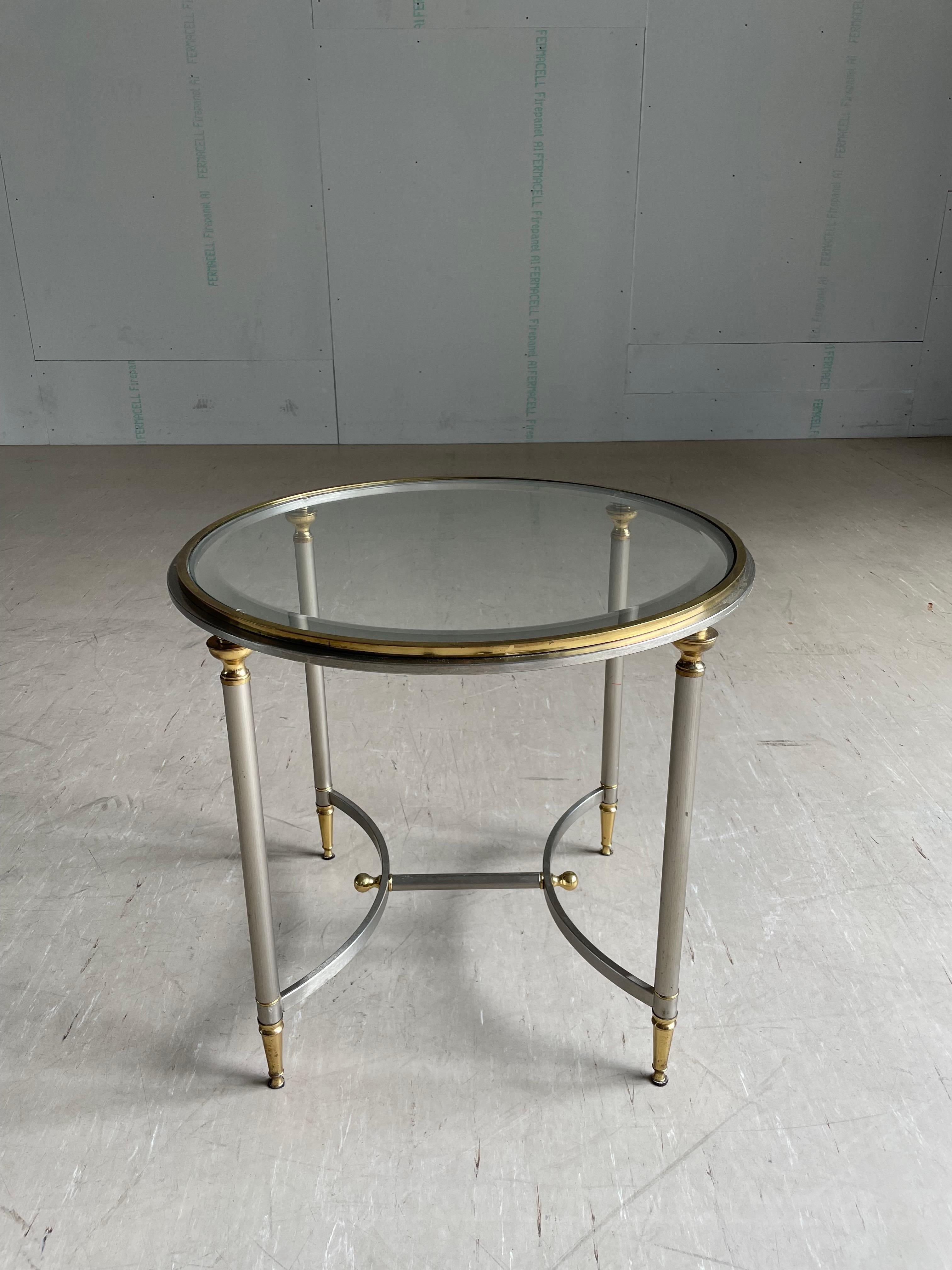 Vintage Hollywood Regency brushed steel & brass side table For Sale 5