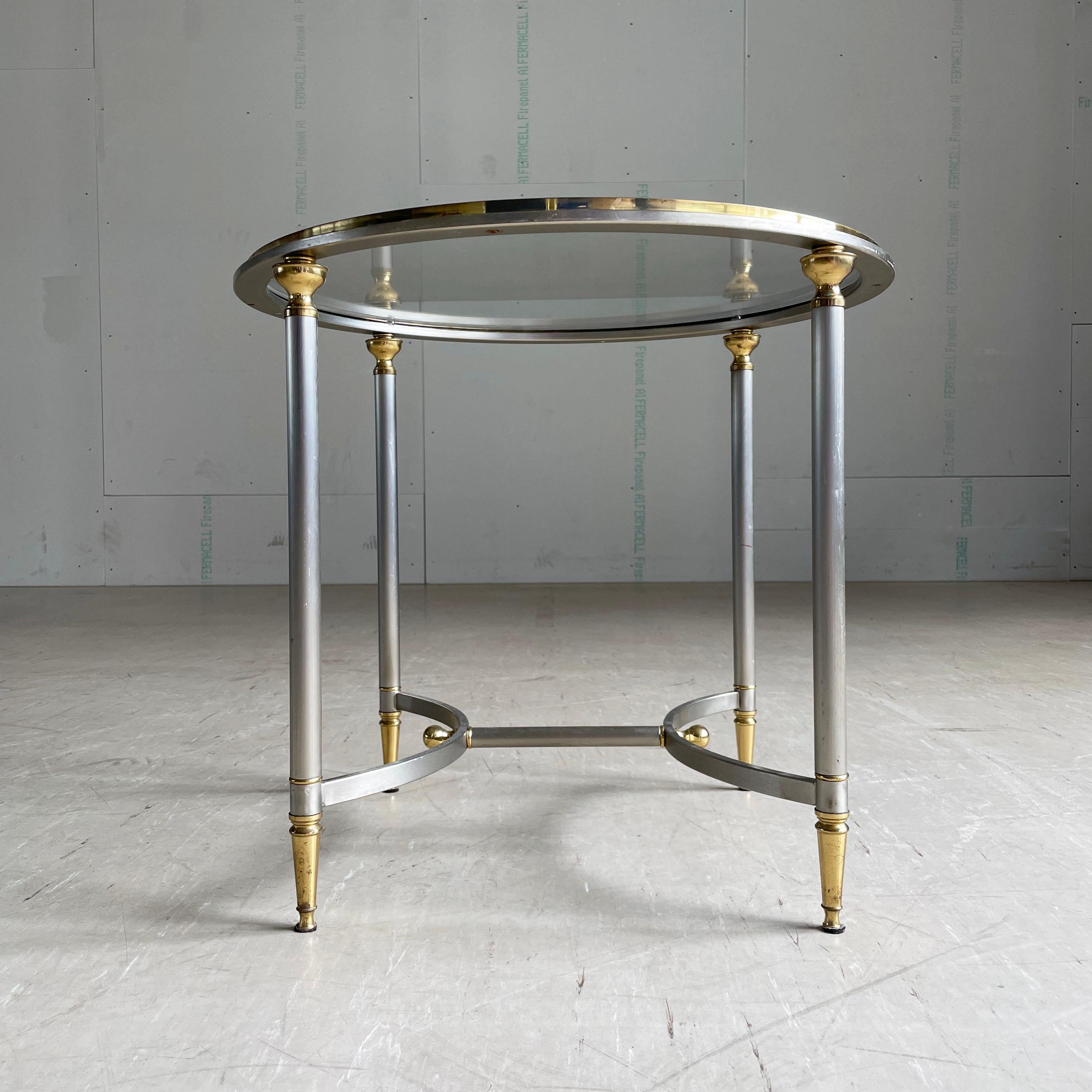 Late 20th Century Vintage Hollywood Regency brushed steel & brass side table For Sale
