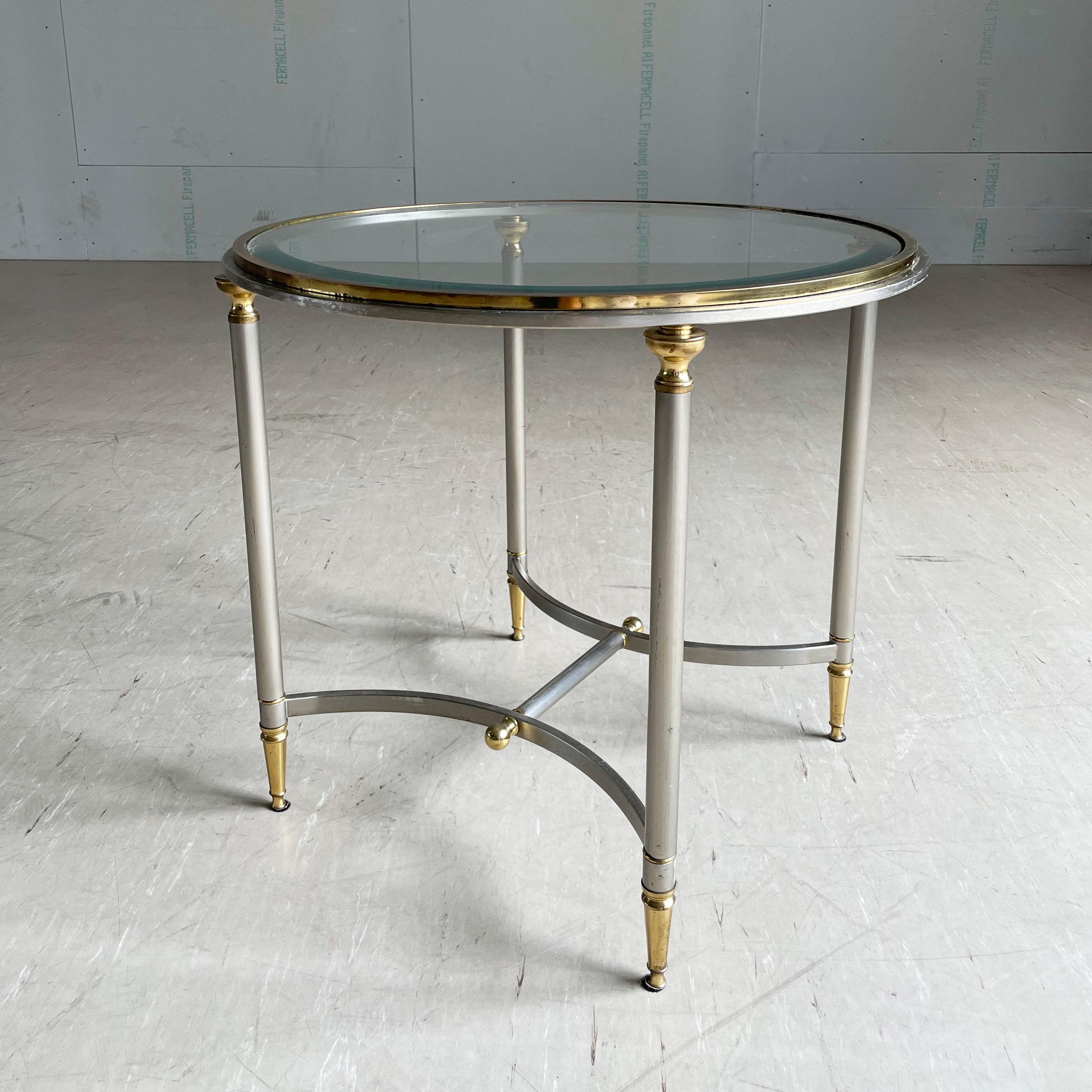 Vintage Hollywood Regency brushed steel & brass side table For Sale 2