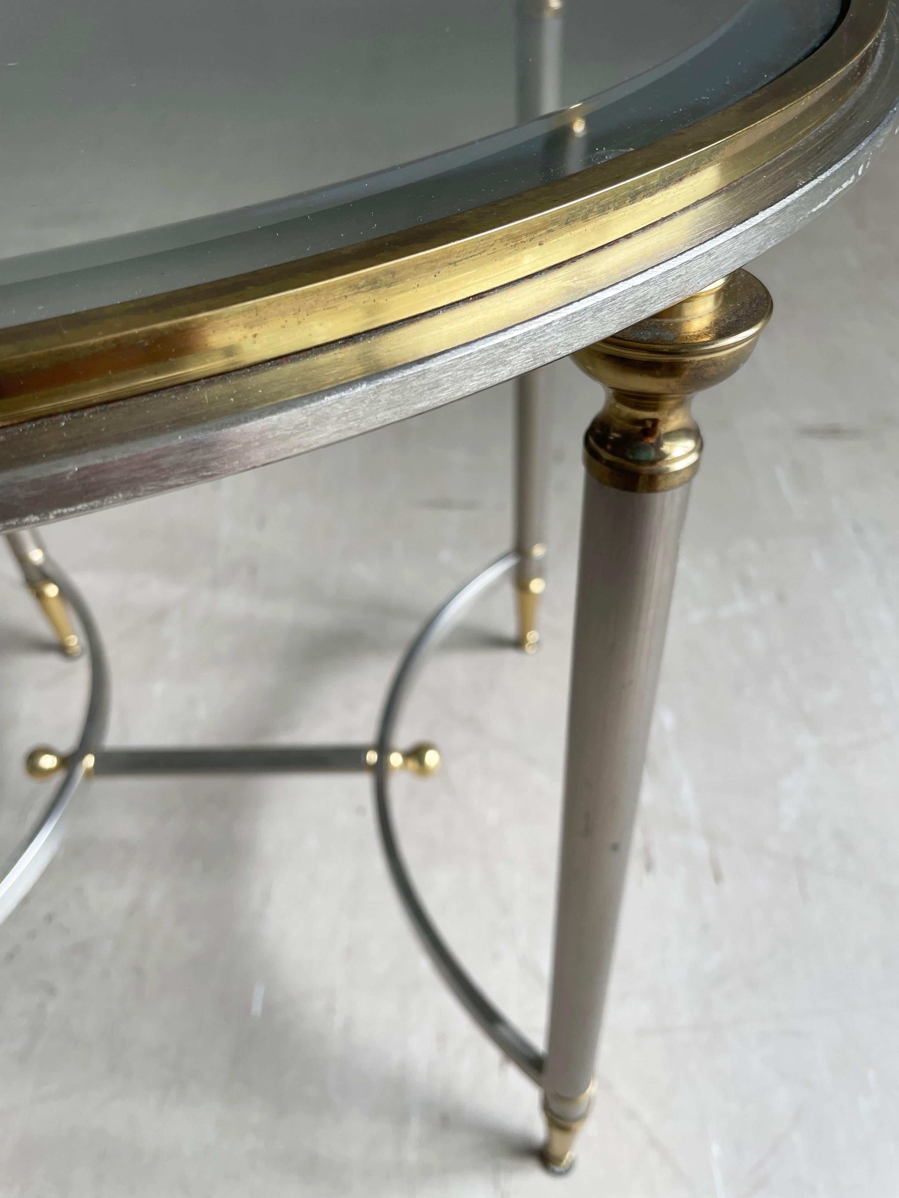 Vintage Hollywood Regency brushed steel & brass side table For Sale 3