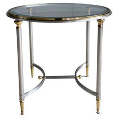 Table d'appoint Hollywood Regency vintage en acier brossé et laiton