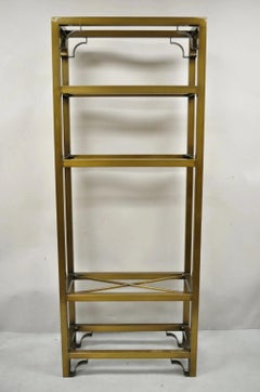 Vintage Hollywood Regency Burnished Brass Bronze Finish Etagere Bookcase Shelf