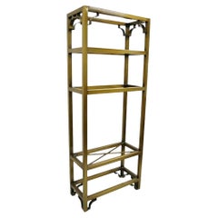 Vintage Hollywood Regency Burnished Brass Bronze Finish Etagere Bookcase Shelf