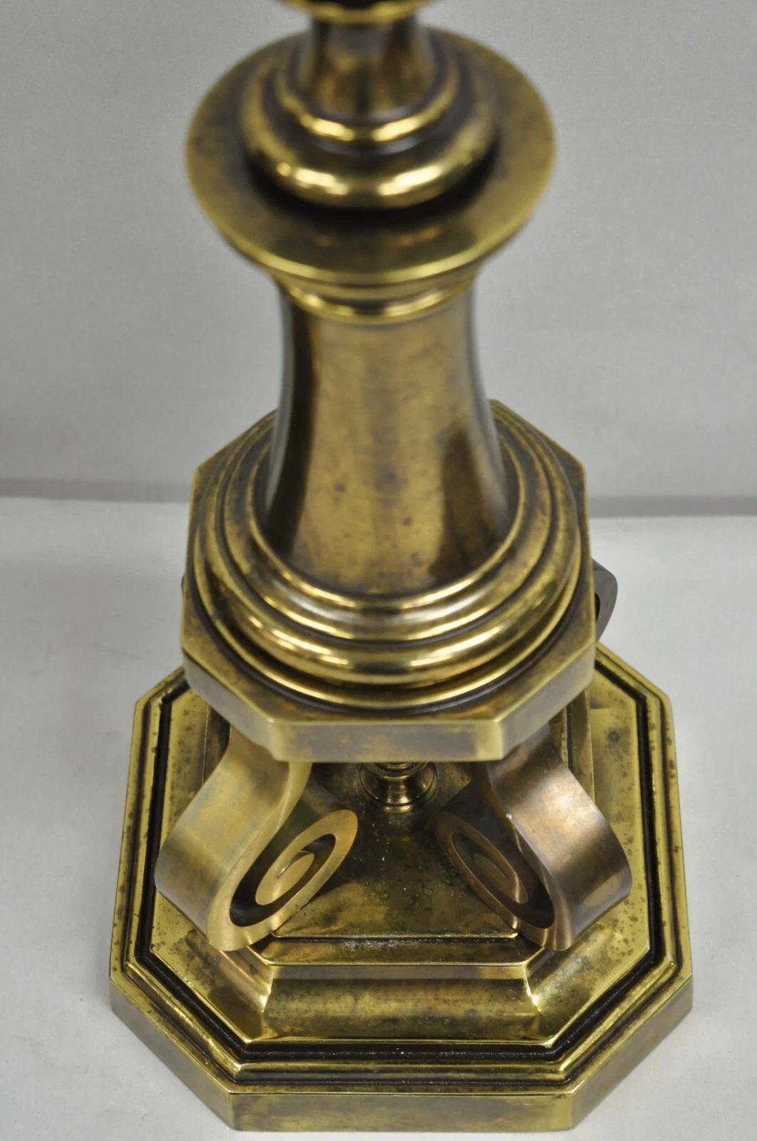 Vintage Hollywood Regency Burnished Brass Tall Candlestick Table Lamps - a Pair For Sale 6
