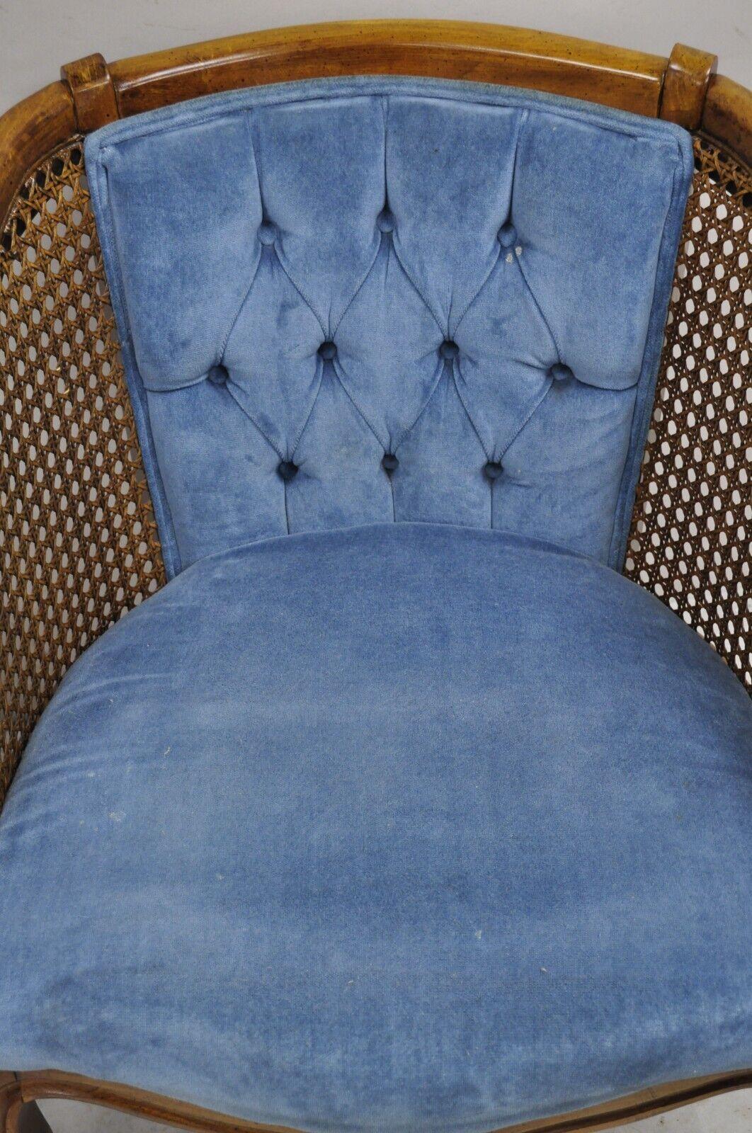 Vintage Hollywood Regency Cane Barrel Back Blue Club Lounge Chairs - a Pair 3