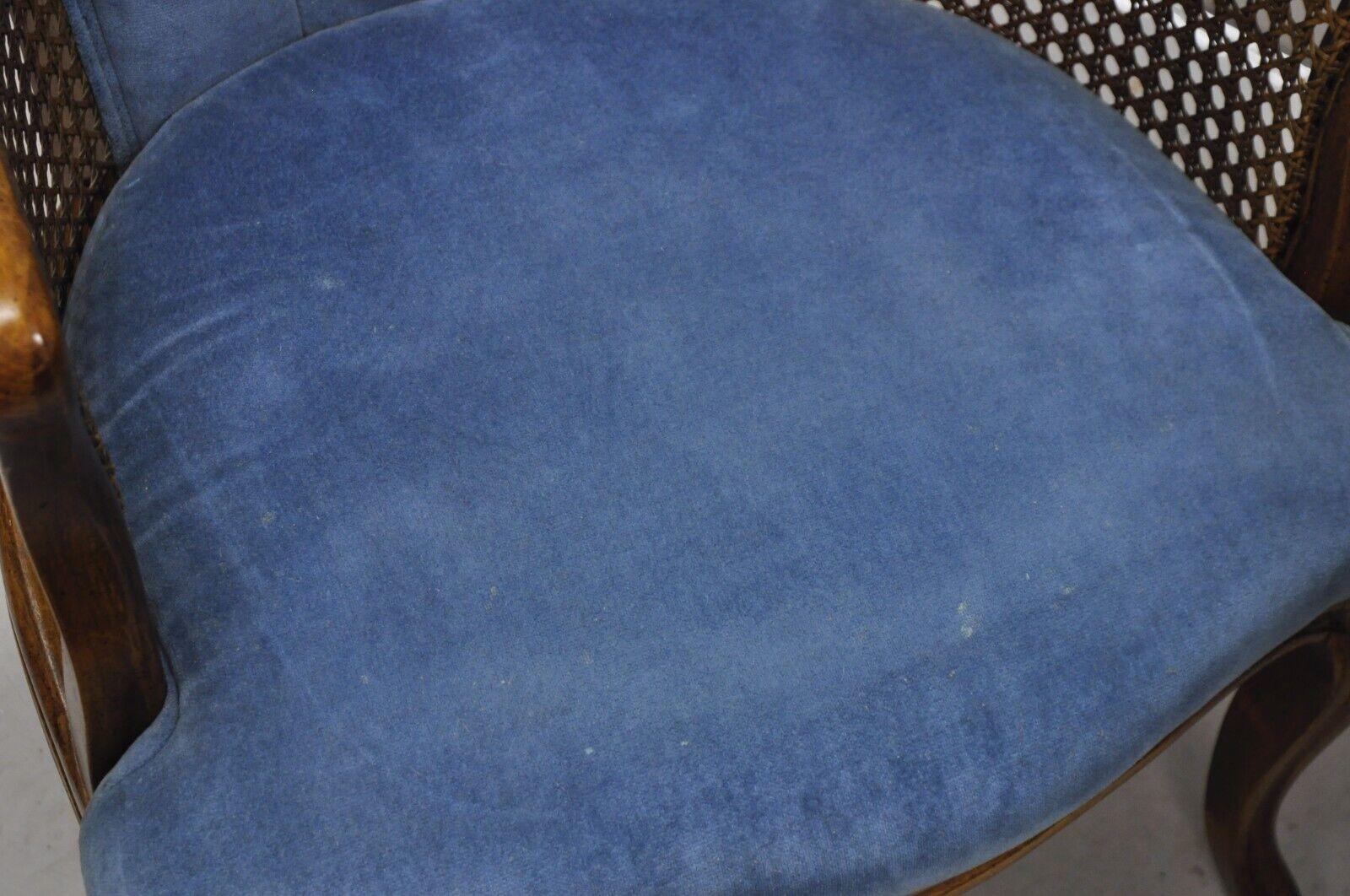 Vintage Hollywood Regency Cane Barrel Back Blue Club Lounge Chairs - a Pair 1