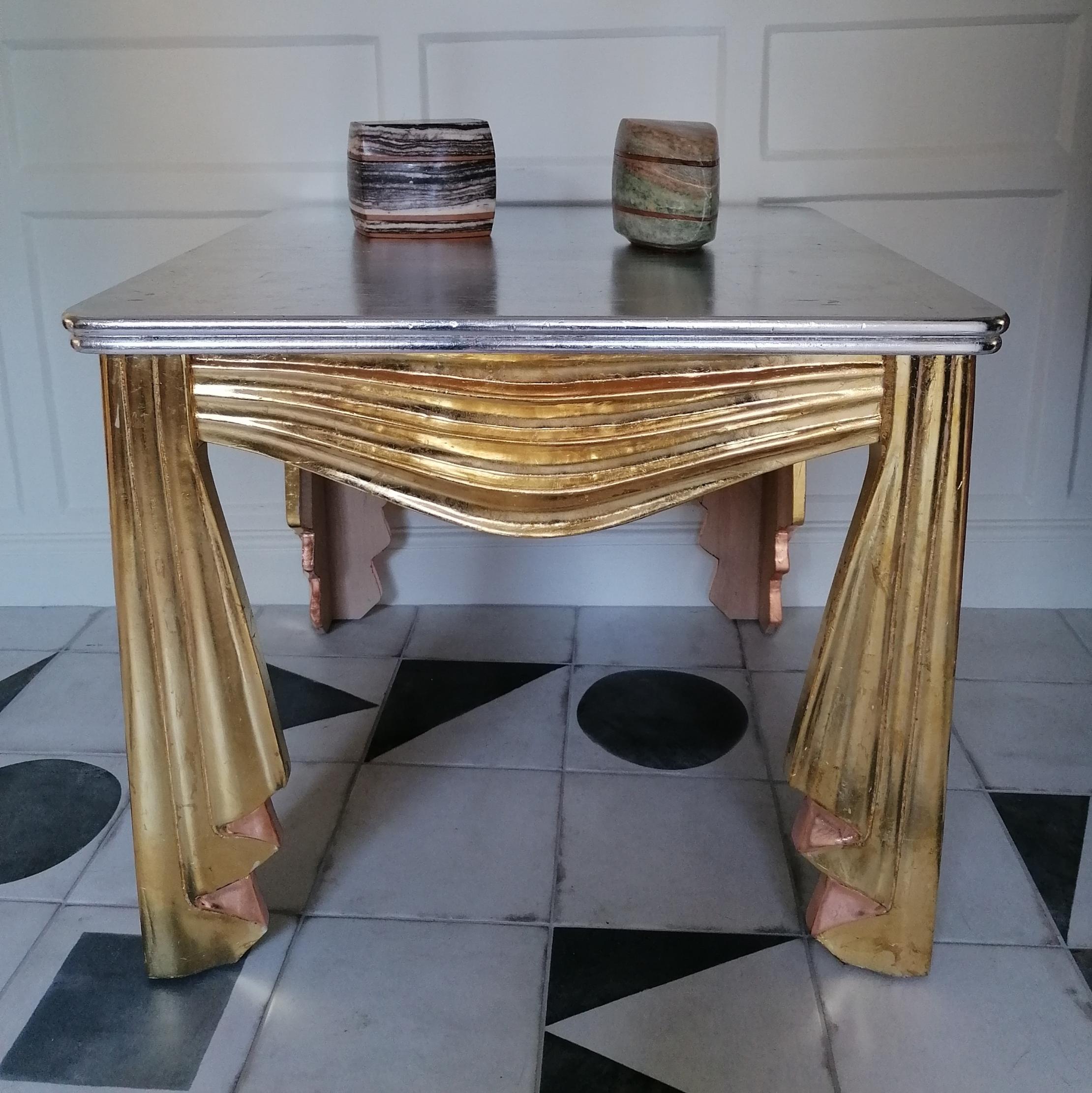 20th Century Vintage Hollywood Regency carved gilt wood swagged table , USA c1970s For Sale
