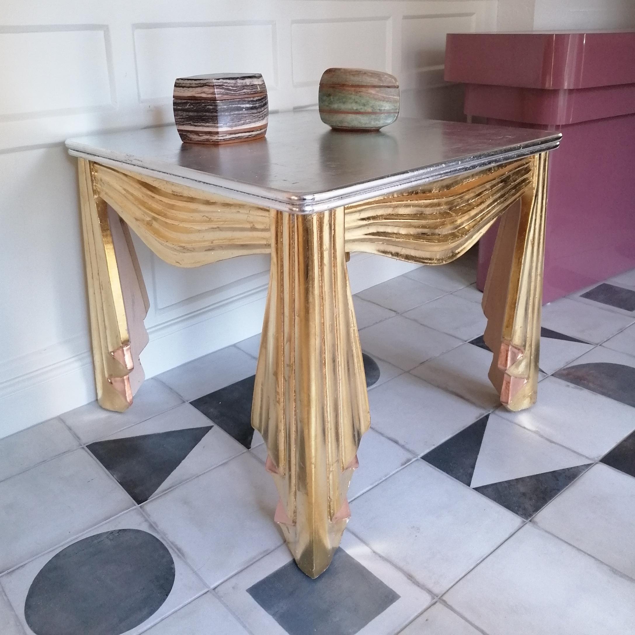 Wood Vintage Hollywood Regency carved gilt wood swagged table , USA c1970s For Sale