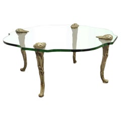 Vintage Hollywood Regency Madera tallada Faux Bois Patas Tapa de cristal Mesa de centro
