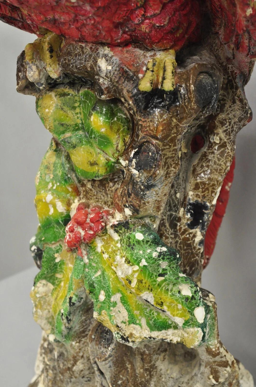Statua vintage di Hollywood Regency in gesso rosso di pappagallo tropicale Macaw da 29 pollici in vendita 5