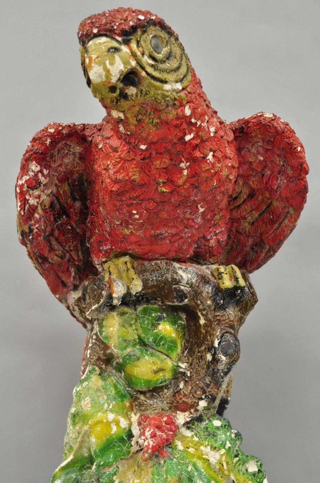 Statua vintage di Hollywood Regency in gesso rosso di pappagallo tropicale Macaw da 29 pollici in vendita 6
