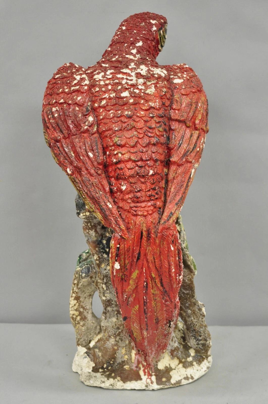 Statua vintage di Hollywood Regency in gesso rosso di pappagallo tropicale Macaw da 29 pollici in vendita 2
