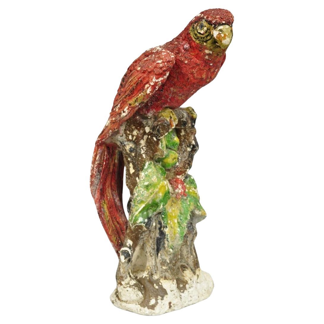 Vintage Hollywood Regency Cast Plaster Red Tropical Parrot Macaw 29" Statue