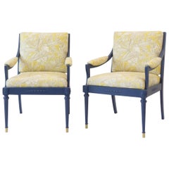 Vintage Hollywood Regency Chairs with Yellow Tropical Florals and Fauna