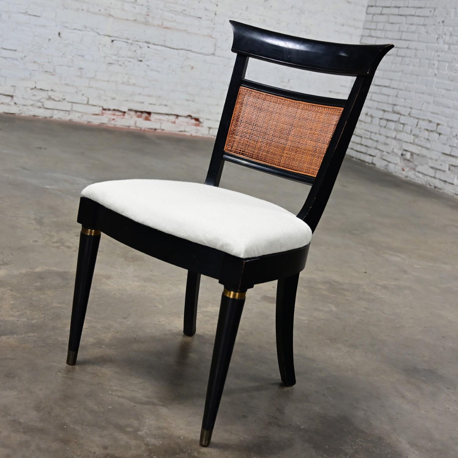 Vintage Hollywood Regency Charlotte Chair Co Accent Chair Black with Cane Back In Good Condition For Sale In Topeka, KS