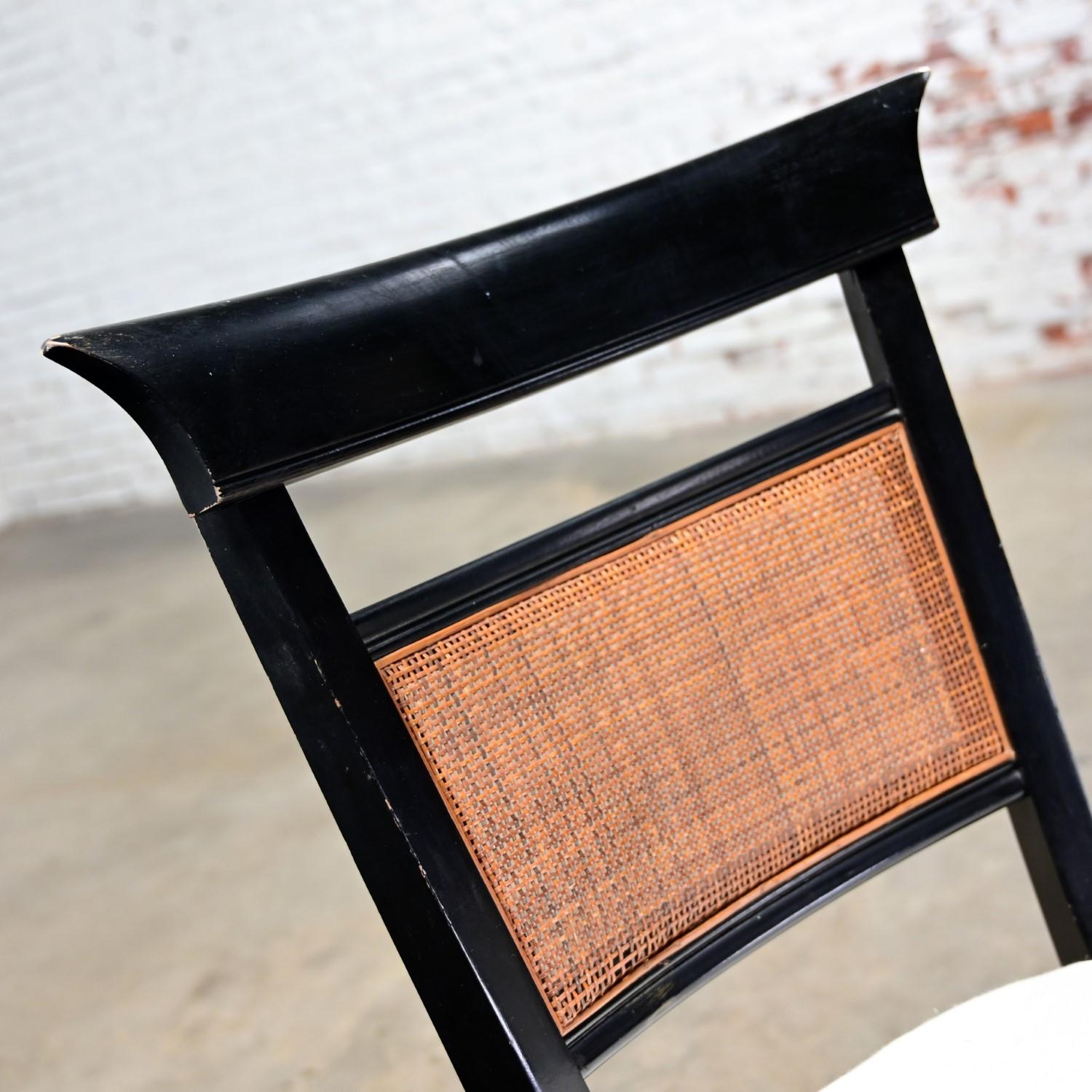 20th Century Vintage Hollywood Regency Charlotte Chair Co Accent Chair Black with Cane Back For Sale