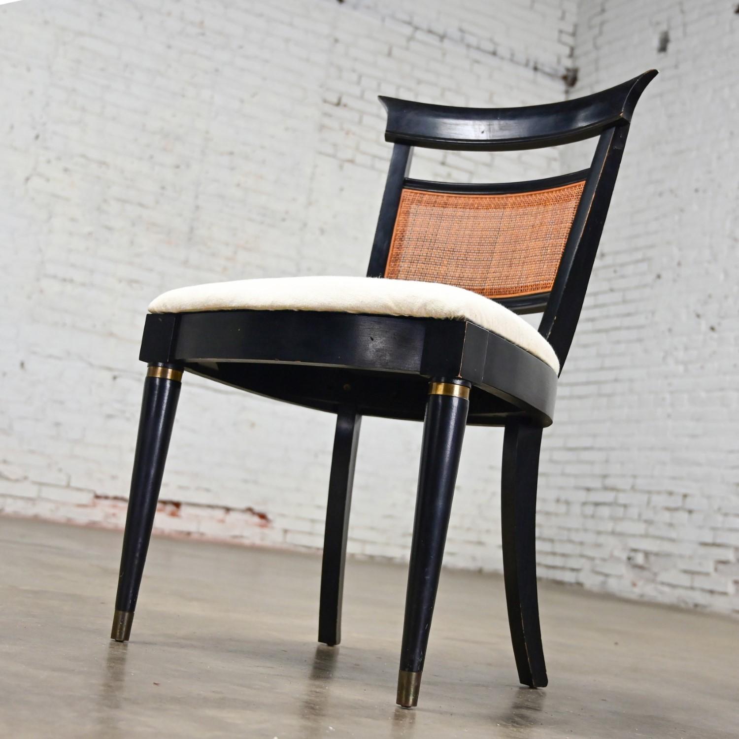 Vintage Hollywood Regency Charlotte Chair Co Accent Chair Black with Cane Back For Sale 3