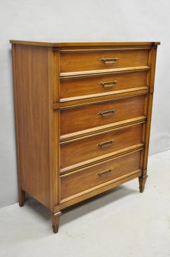 Vintage Hollywood Regency Cherry Wood 5 Drawer Tall Chest Dresser by White Furn