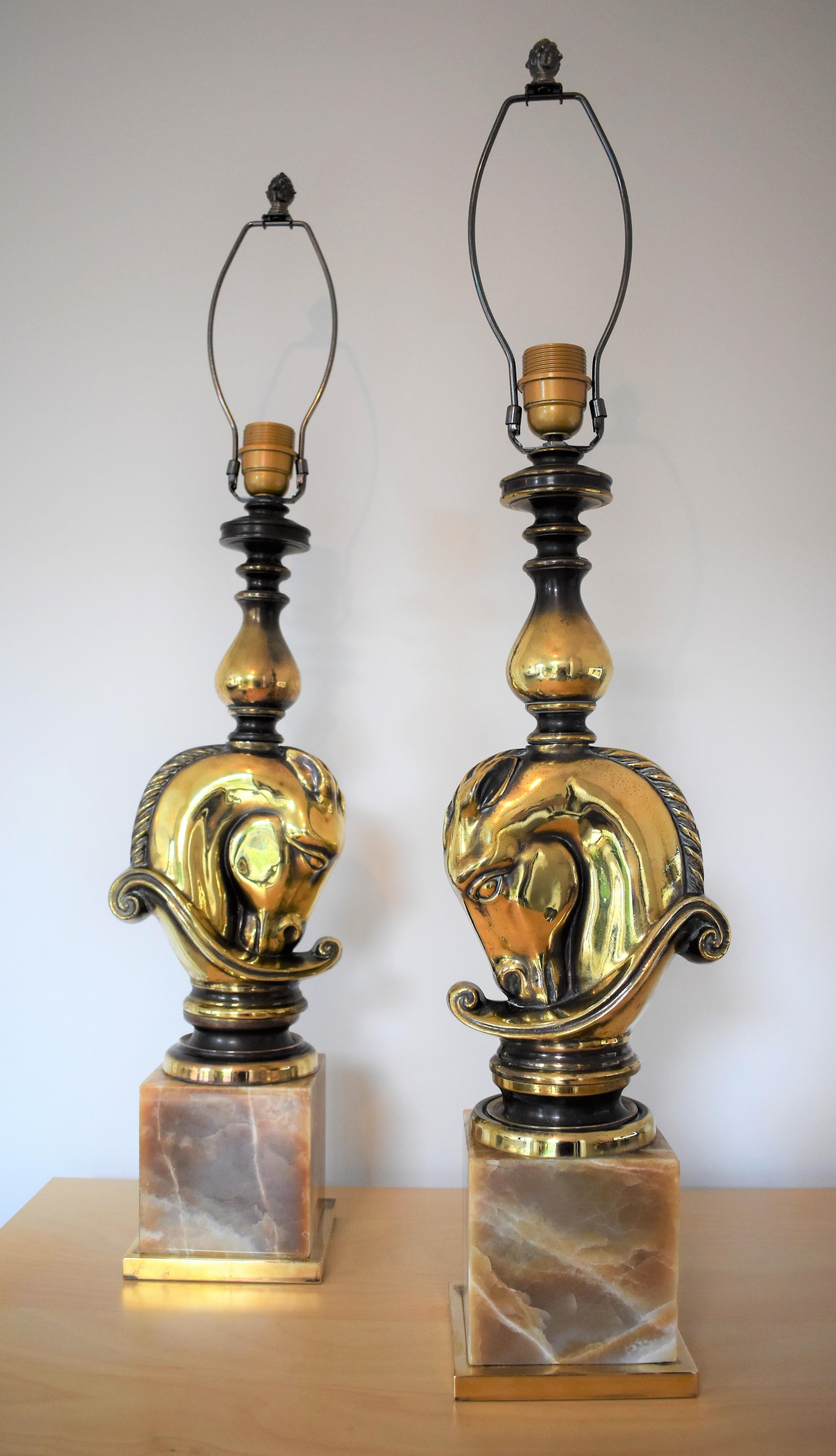 Late 20th Century FINAL SALE Vintage Chess Piece Horsehead Table Lamps, Maison Charles 1970 For Sale