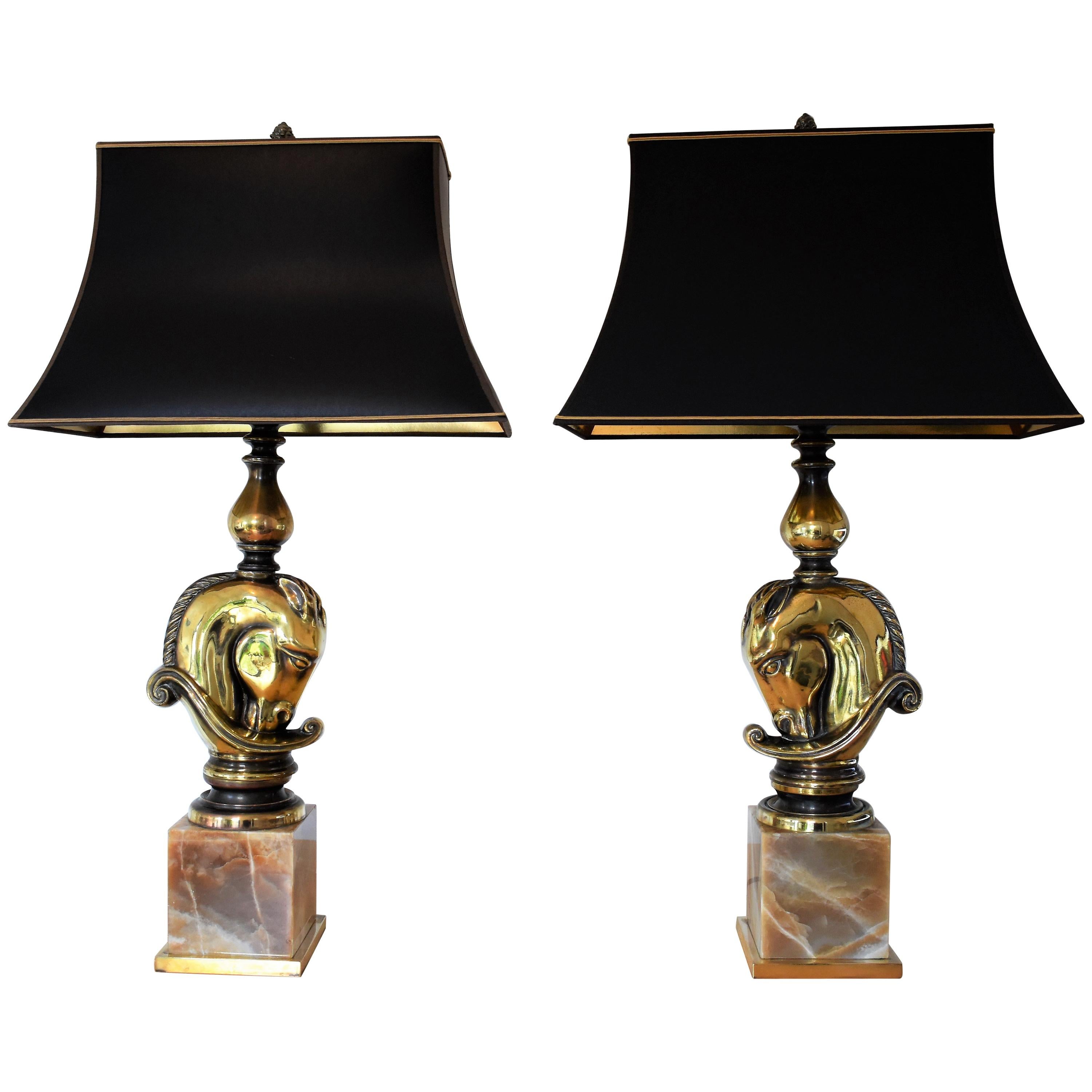FINAL SALE Vintage Chess Piece Horsehead Table Lamps, Maison Charles 1970 For Sale