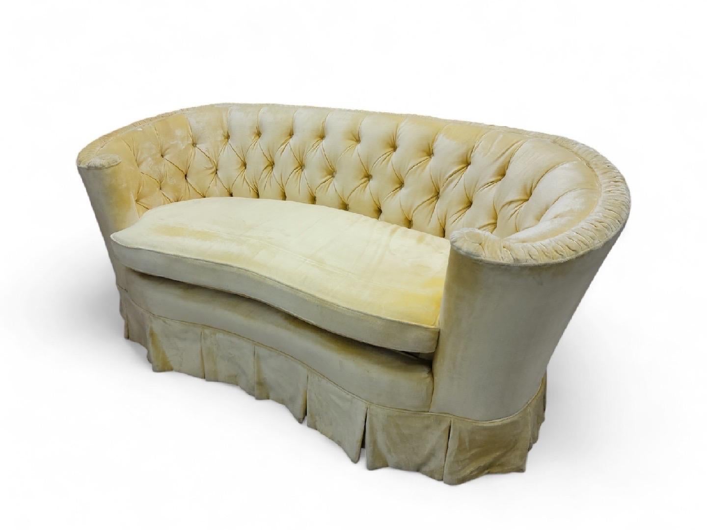 American Vintage Hollywood Regency Chesterfield Loveseats Sofas For Upholstery, Pair