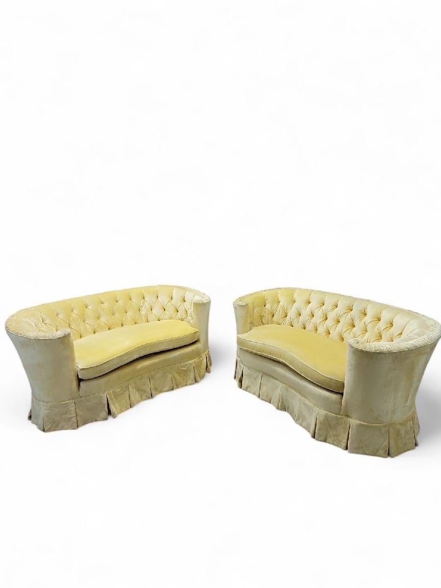 20th Century Vintage Hollywood Regency Chesterfield Loveseats Sofas For Upholstery, Pair