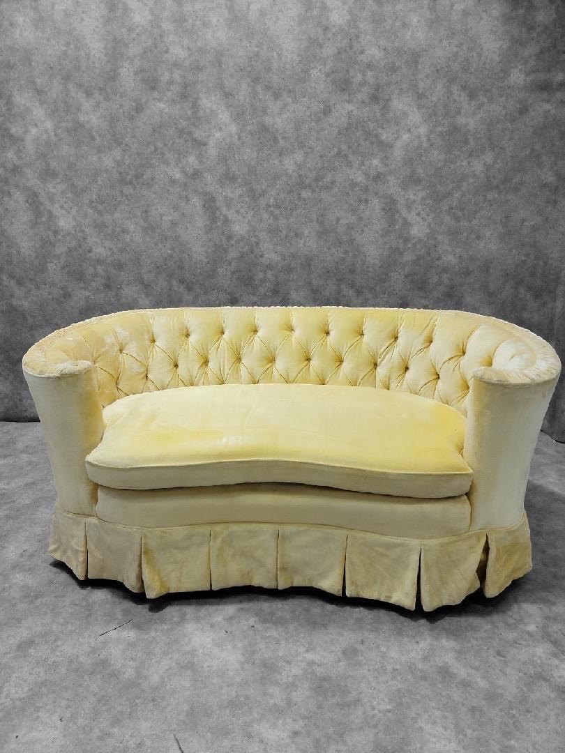 Velvet Vintage Hollywood Regency Chesterfield Loveseats Sofas For Upholstery, Pair