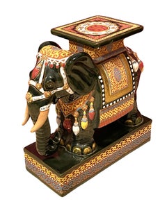 Vintage Hollywood Regency Chinese Black Elephant Stool Plant Stand or Seat