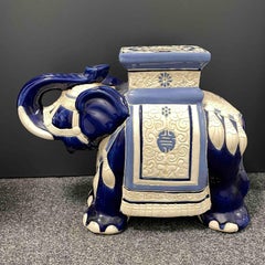Vintage Hollywood Regency Chinese Blue and White Elephant Garden Plant Stand