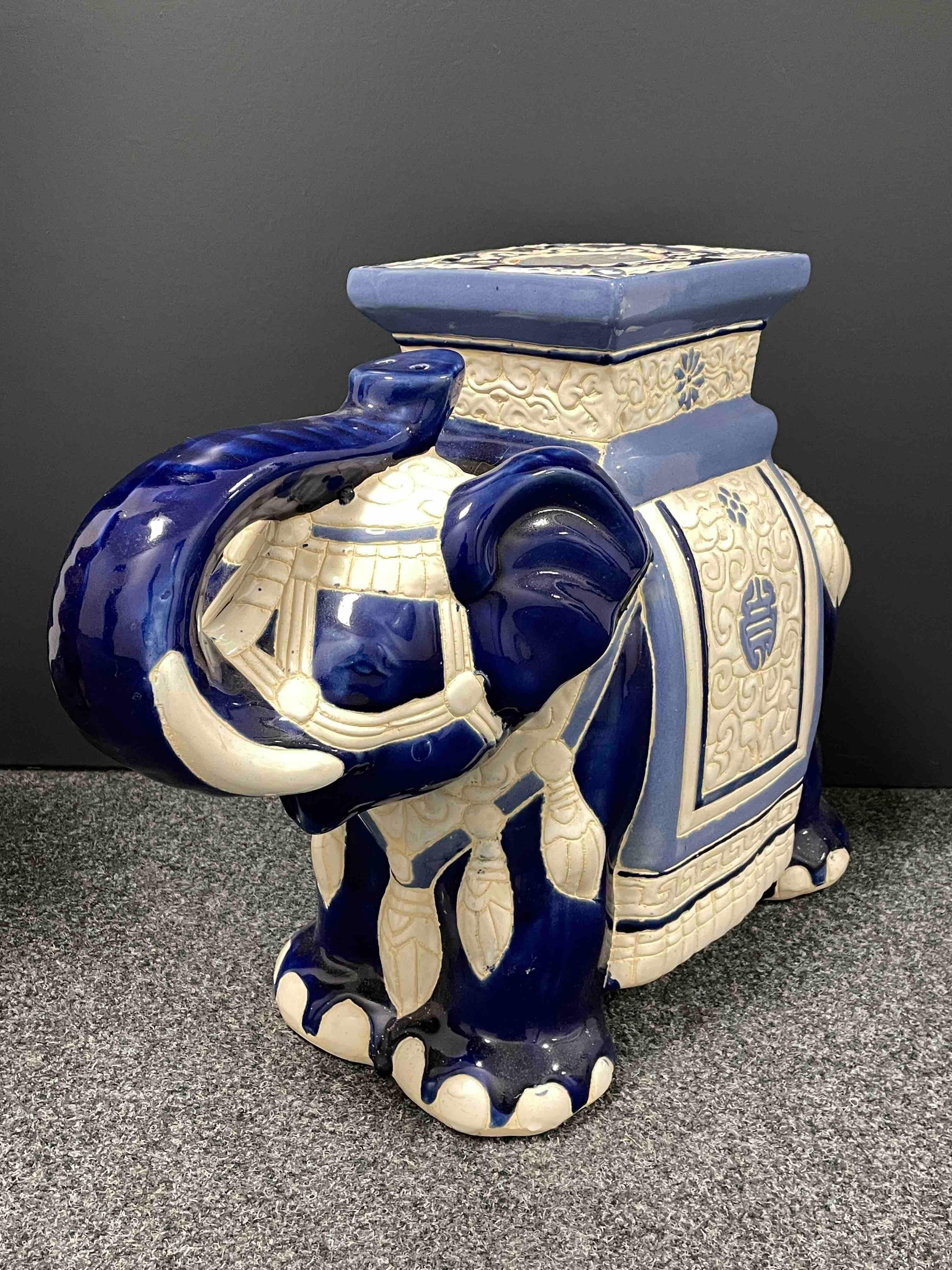 blue and white ceramic elephant