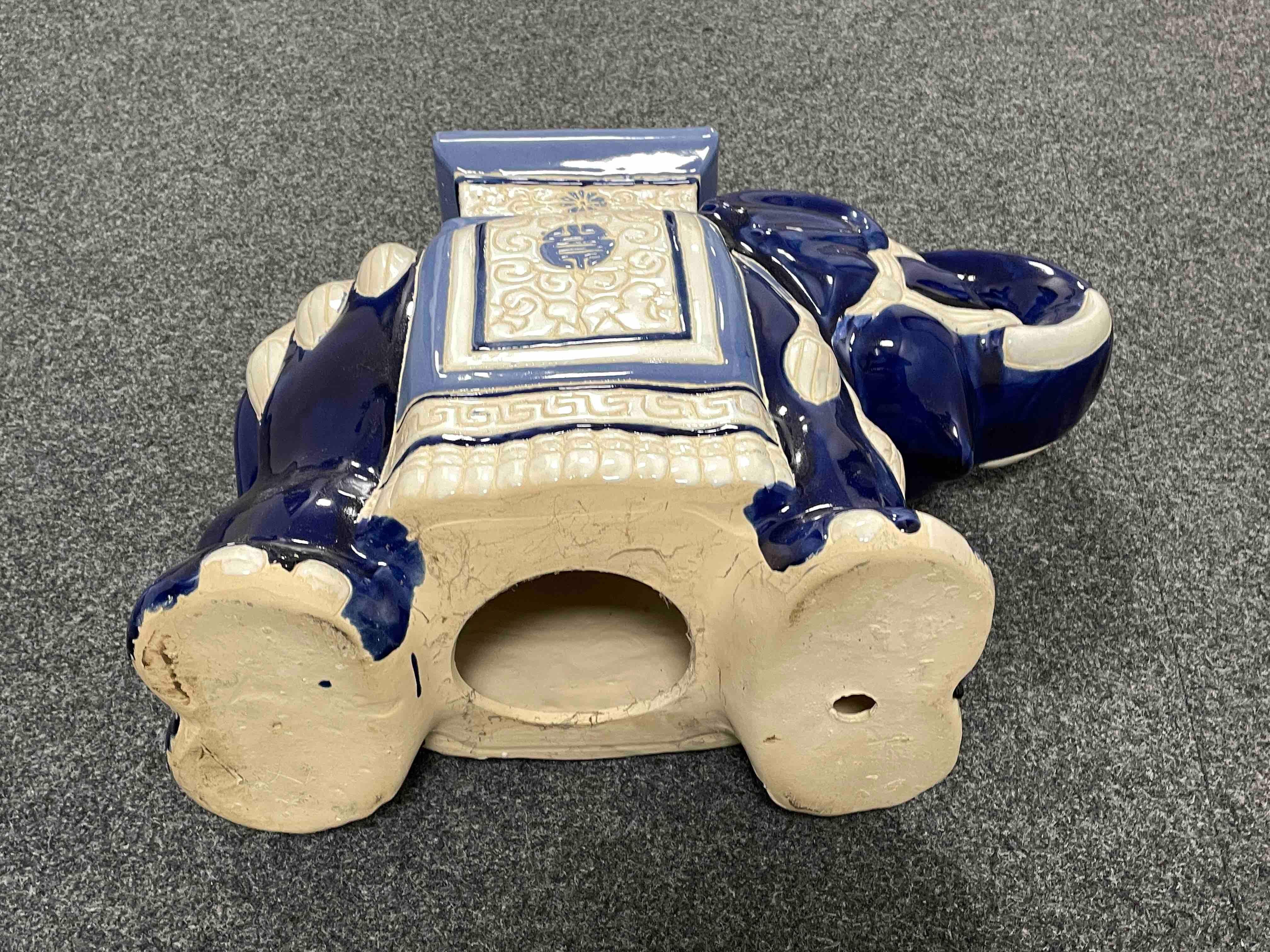 Ceramic Vintage Hollywood Regency Chinese Blue and White Elephant Garden Plant Stand