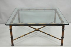 Vintage Hollywood Regency Chinese Chippendale Faux Bamboo Square Coffee Table