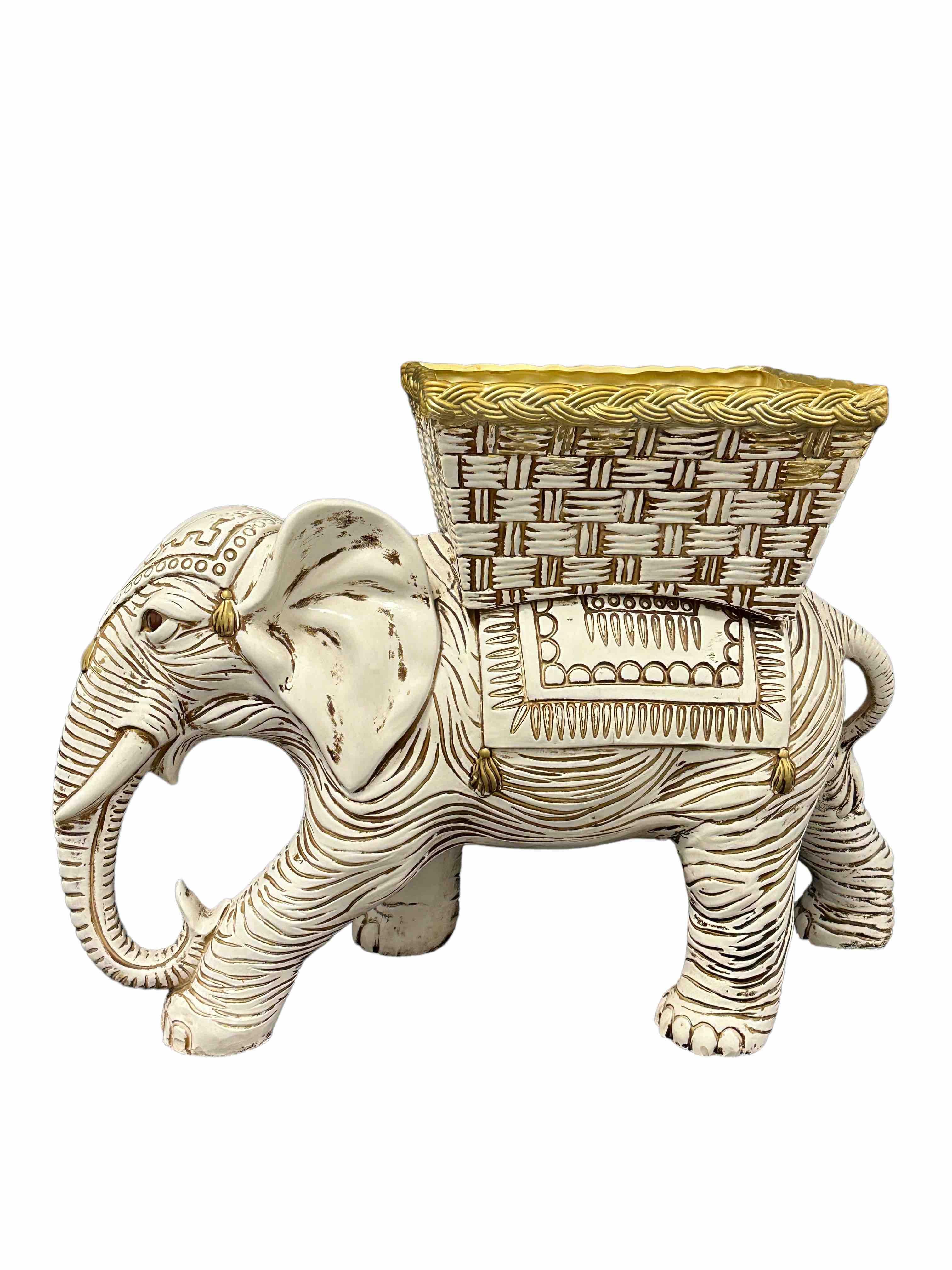 Mid-20th century glazed ceramic elephant garden planter or flower pot figure. Handmade of ceramic. Nice addition to your home, patio or garden. Also nice in your pool area to hold your flowers.
  