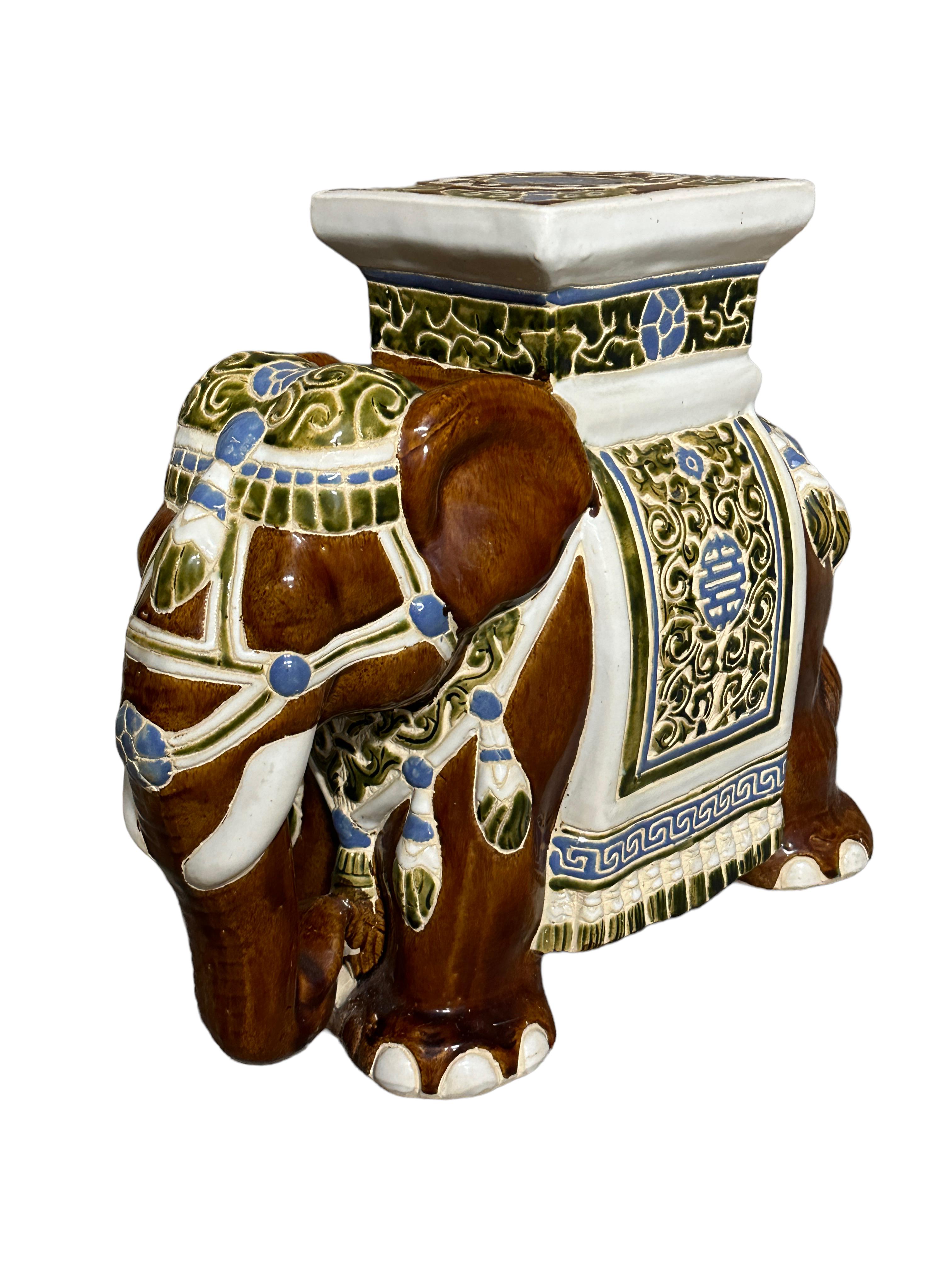 Ceramic Vintage Hollywood Regency Chinese Elephant Garden Plant Stand For Sale