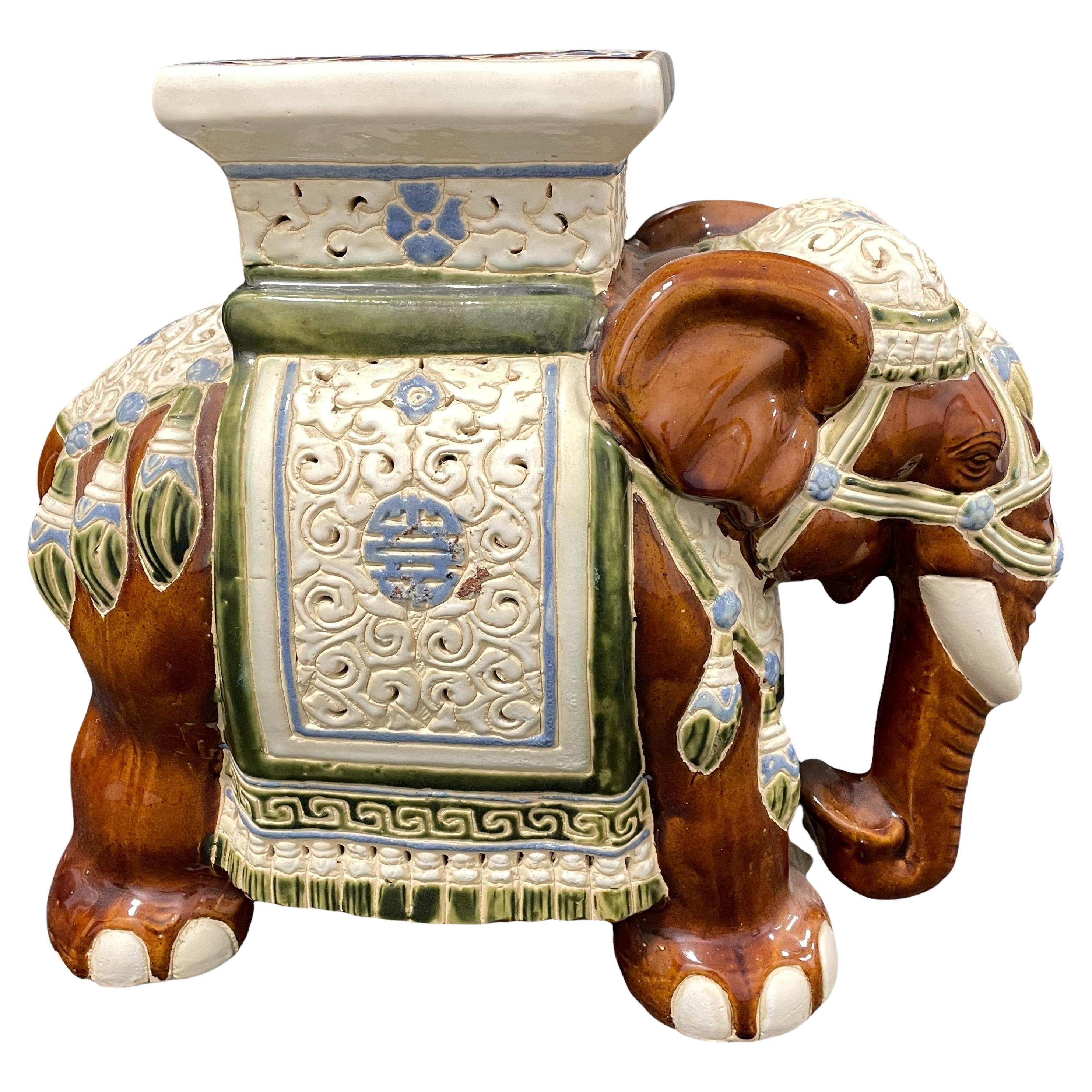 Support de jardin à plantes vintage en forme d'éléphant chinois Hollywood Regency