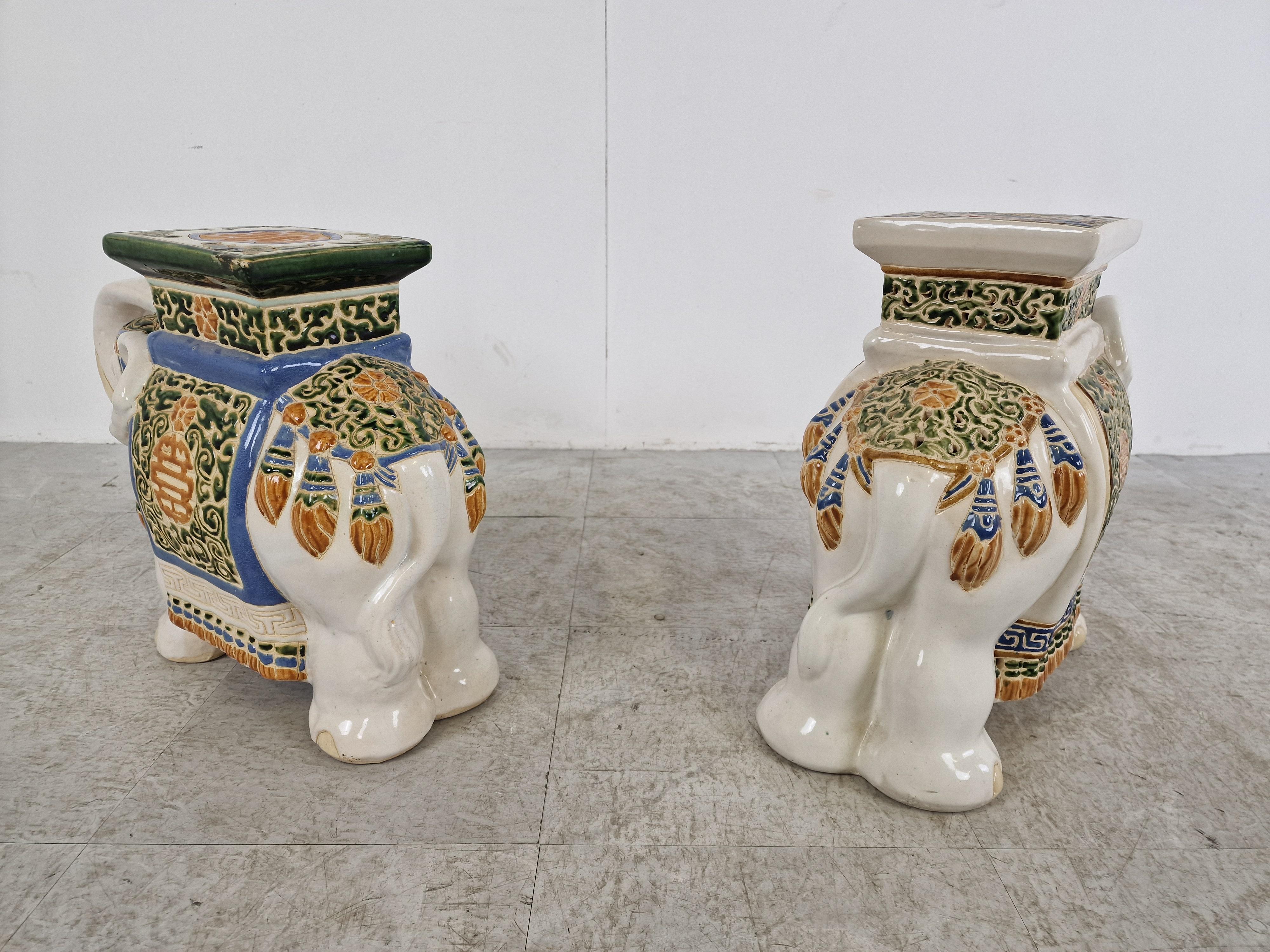 Ceramic Vintage Hollywood Regency Chinese Elephant Plant Stands, set of 2 - 1960s