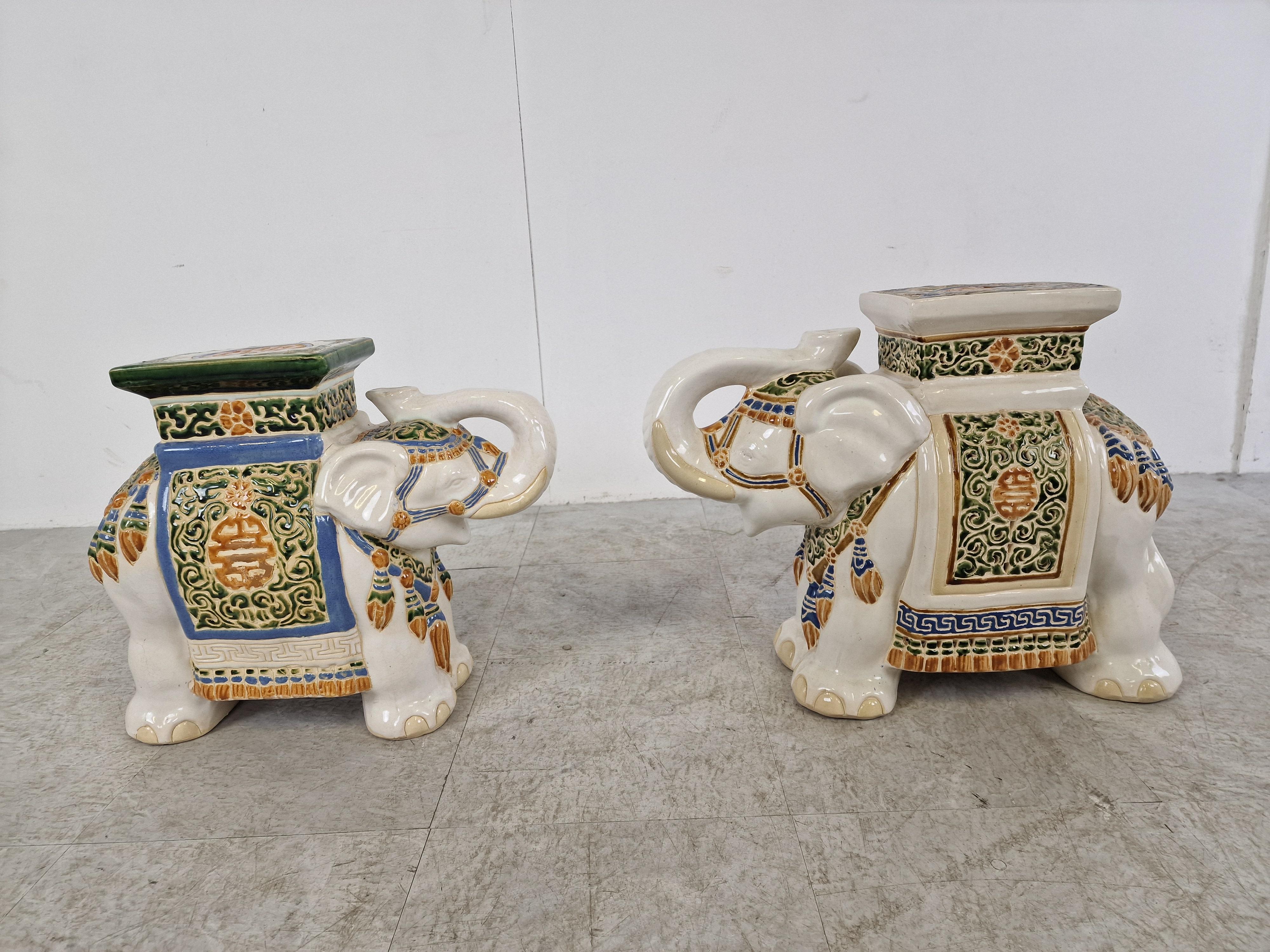 Vintage Hollywood Regency Chinese Elephant Plant Stands, set of 2 - 1960s 1