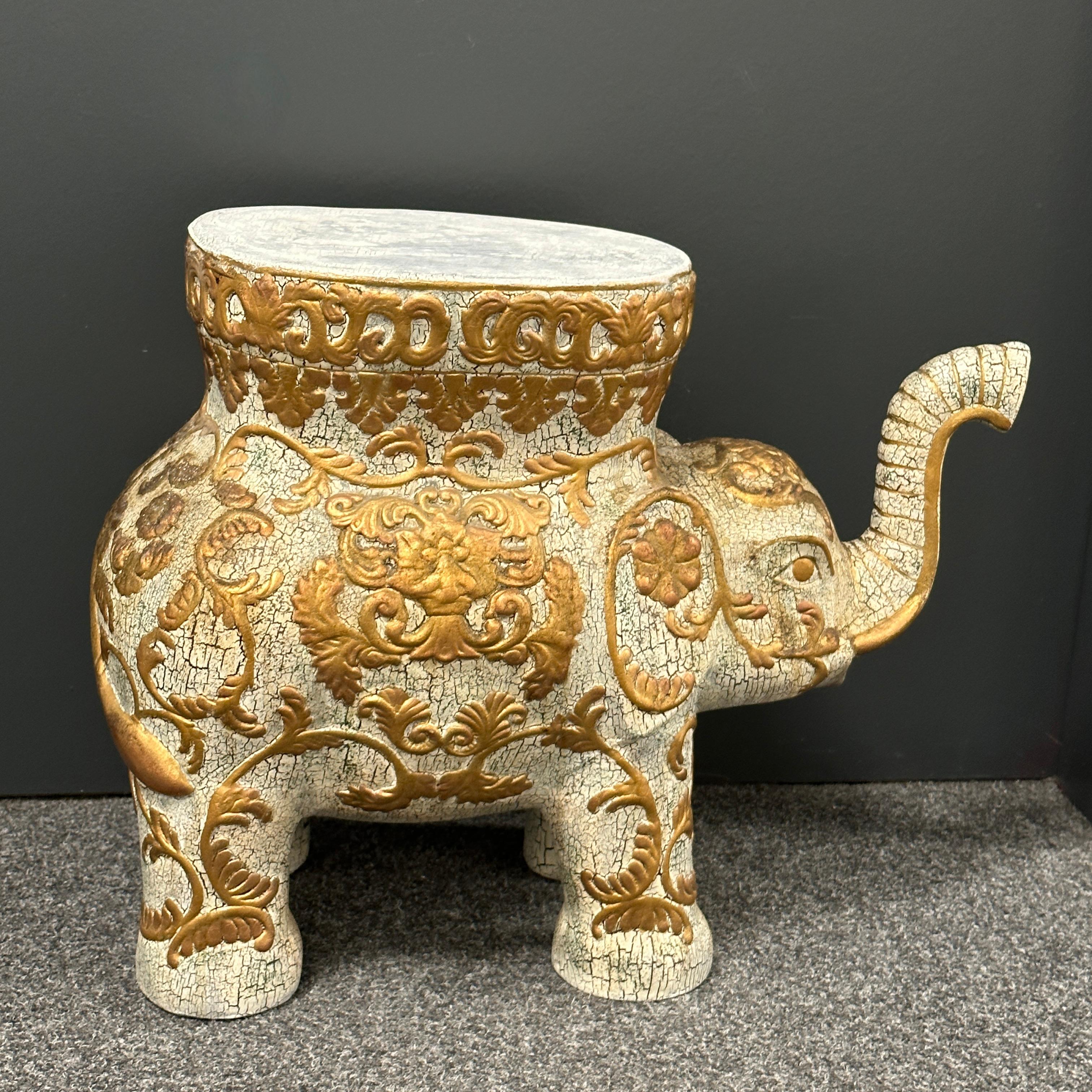 Vintage Hollywood Regency Chinese Happy Elephant Garden Plant Stand Side Table For Sale 5