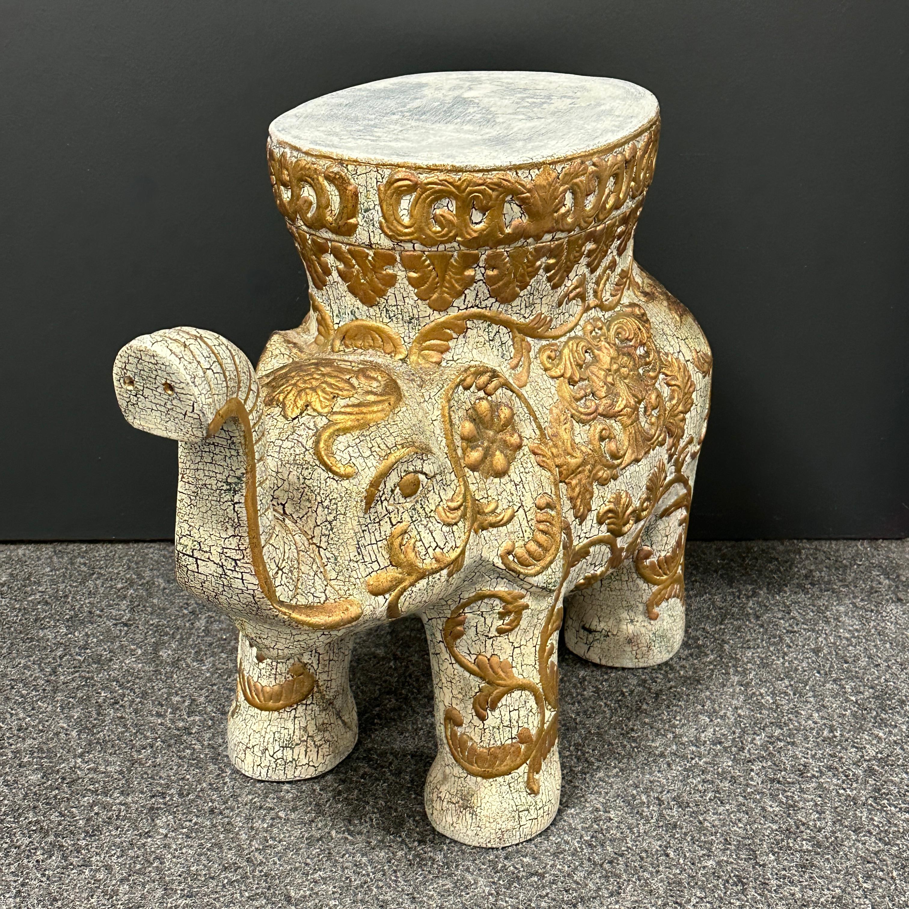 Vintage Hollywood Regency Chinese Happy Elephant Garden Plant Stand Side Table For Sale 6