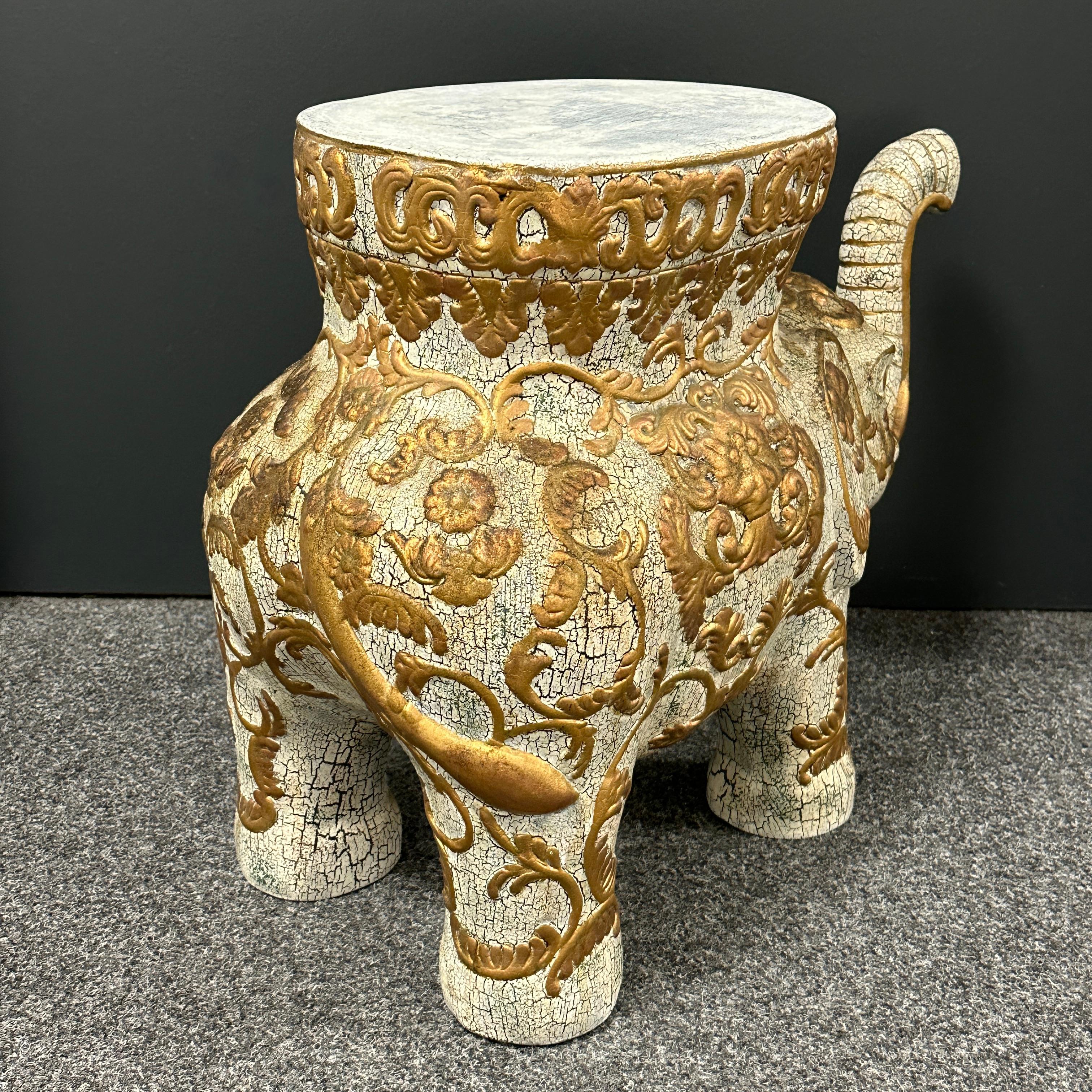 Vintage Hollywood Regency Chinese Happy Elephant Garden Plant Stand Side Table For Sale 9