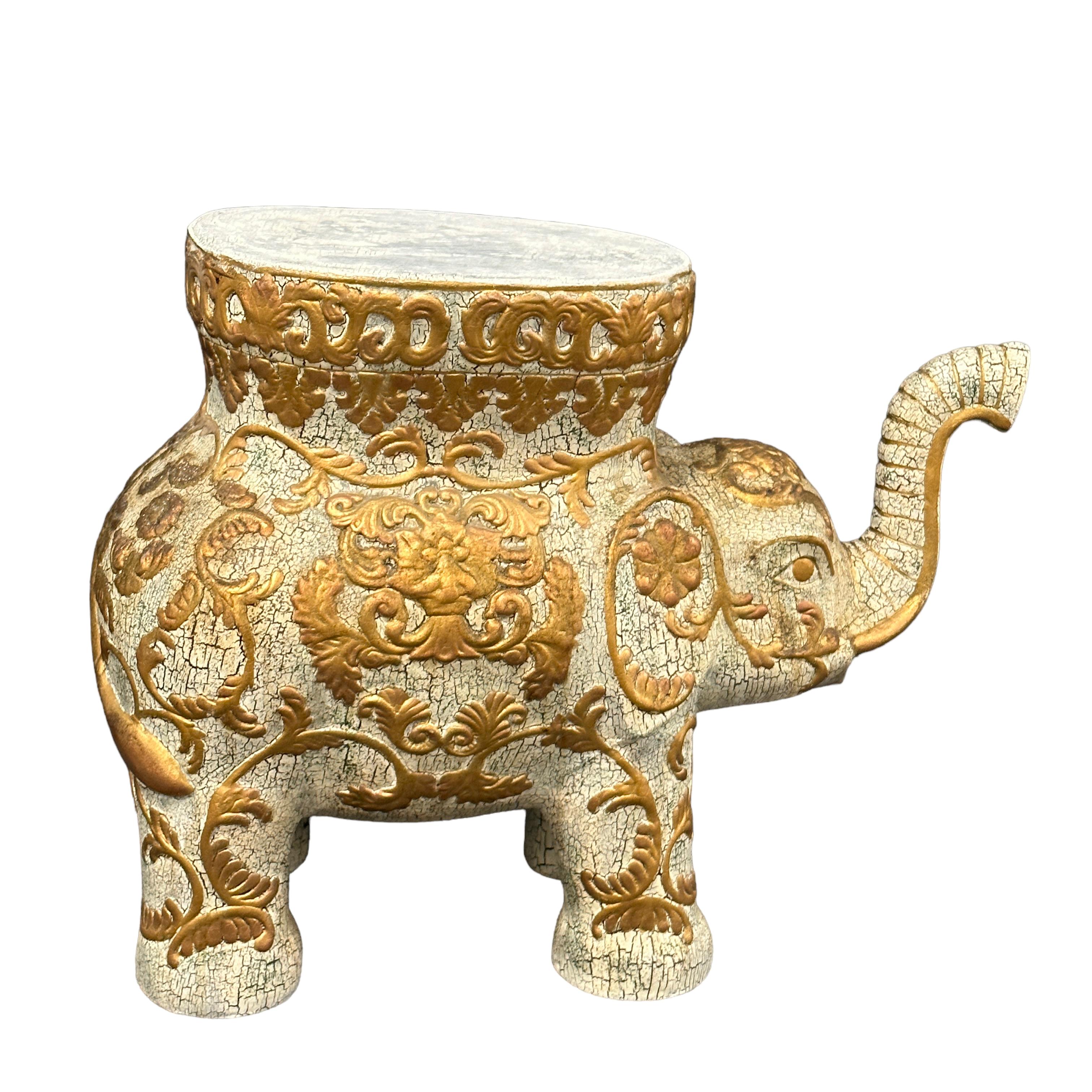 Mid-20th century ceramic elephant garden stool, flower pot seat or side table. Handmade of ceramic. Nice addition to your home, patio or garden. Also nice in your pool area to hold your personal belongings or as a drinks stand.
 