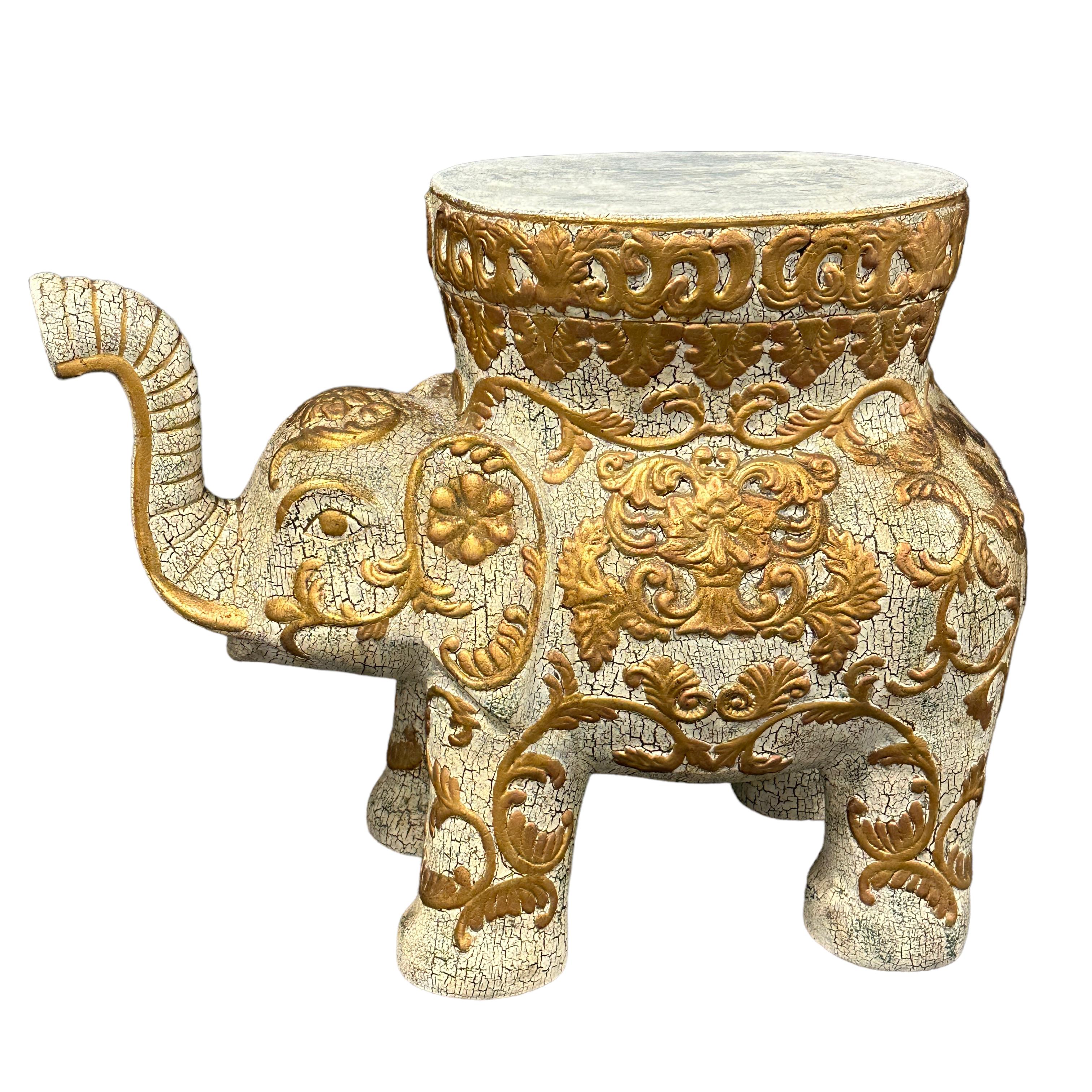 German Vintage Hollywood Regency Chinese Happy Elephant Garden Plant Stand Side Table For Sale