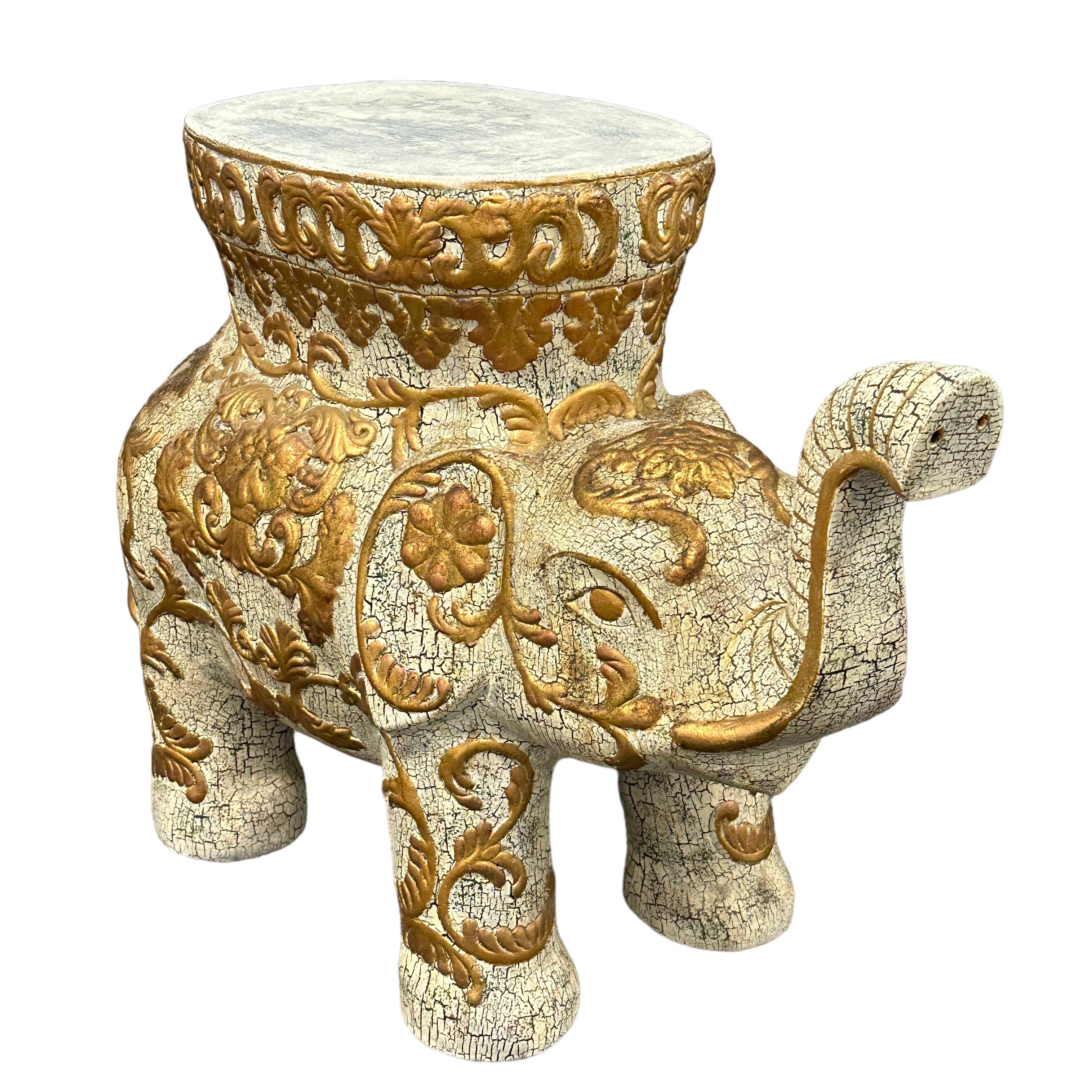 Mid-20th Century Vintage Hollywood Regency Chinese Happy Elephant Garden Plant Stand Side Table For Sale