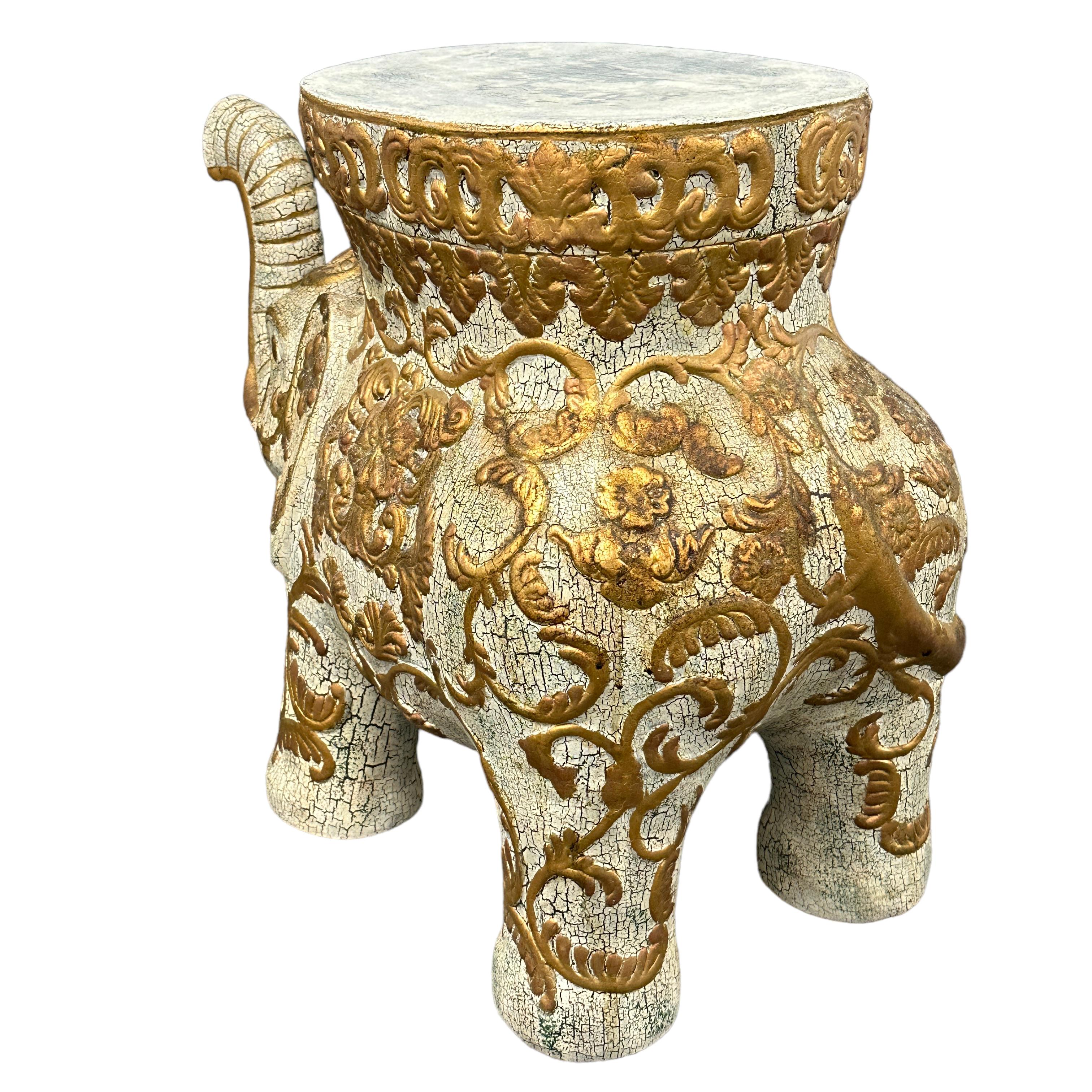 Ceramic Vintage Hollywood Regency Chinese Happy Elephant Garden Plant Stand Side Table For Sale