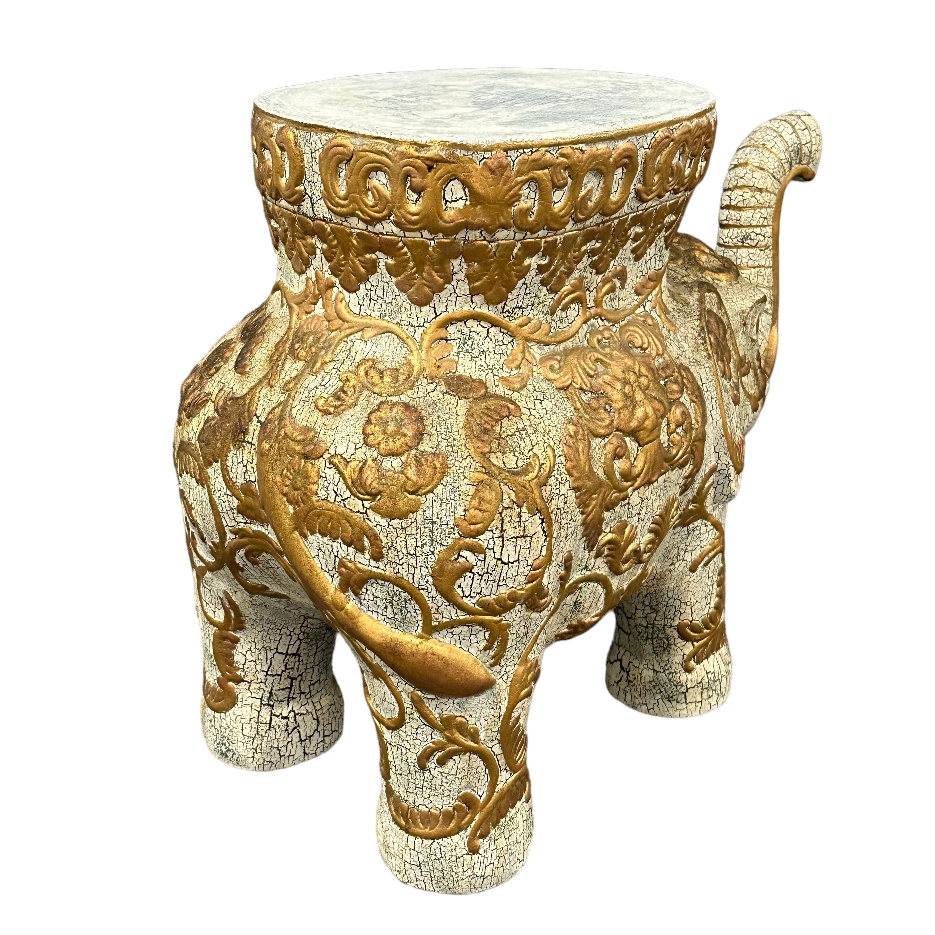 Vintage Hollywood Regency Chinese Happy Elephant Garden Plant Stand Side Table For Sale 1